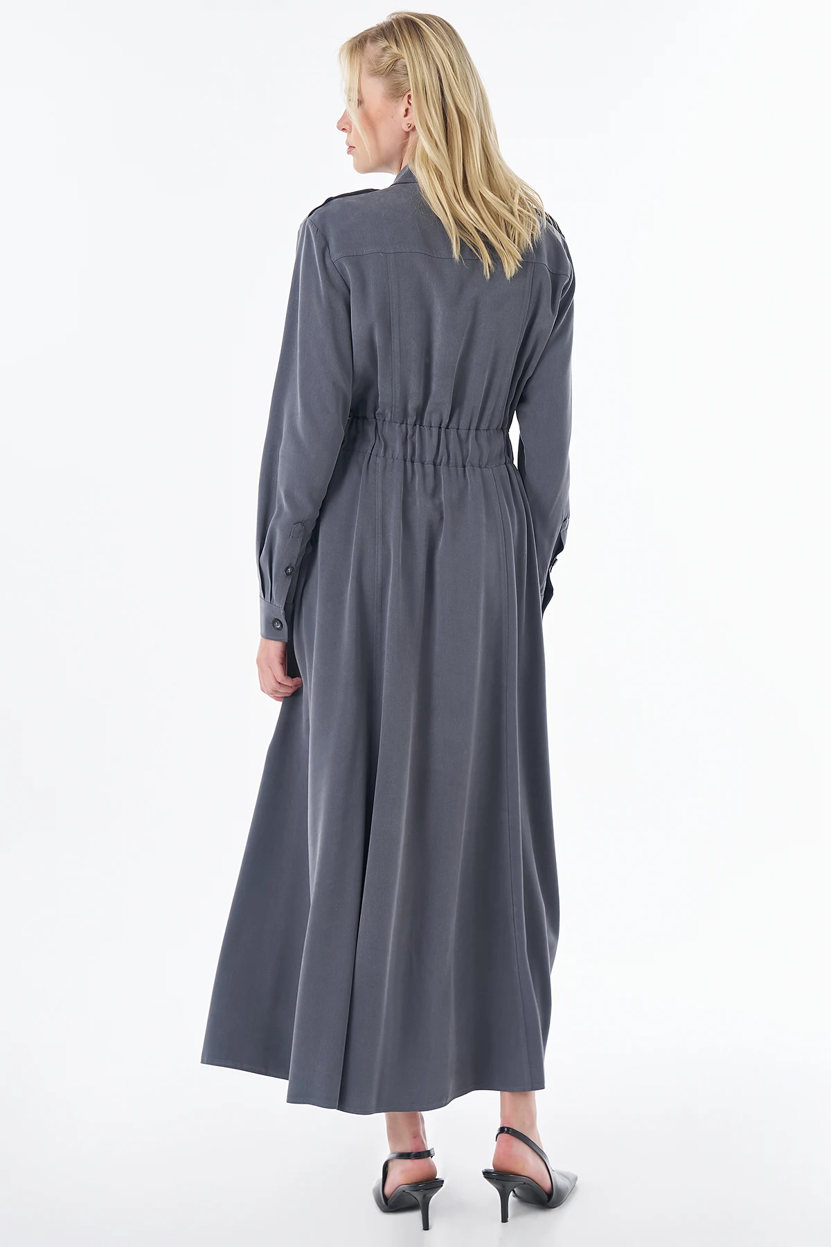 Flap Pocket Maxi Dress Charcoal 