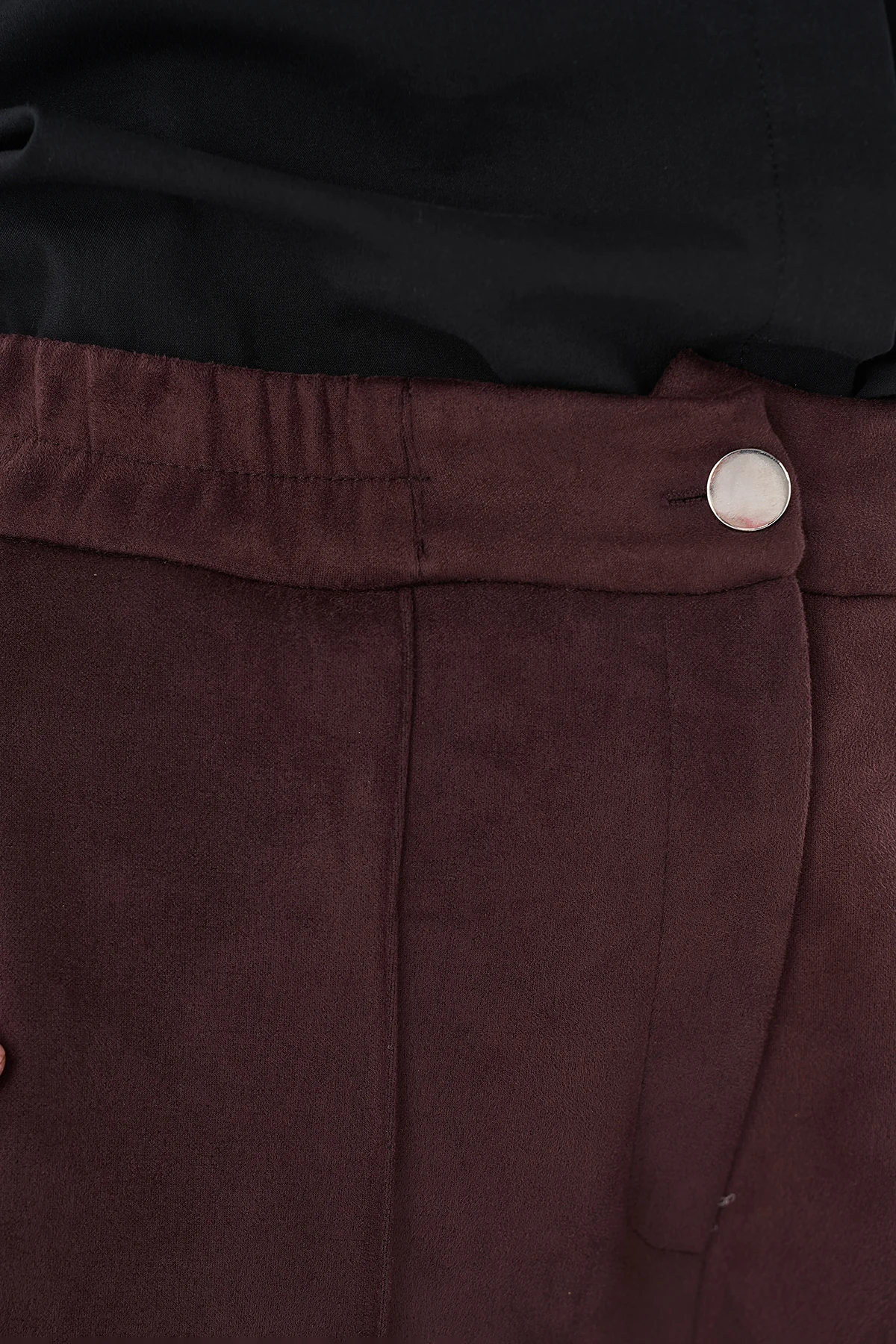 Topstitched Suede Trousers Brown 