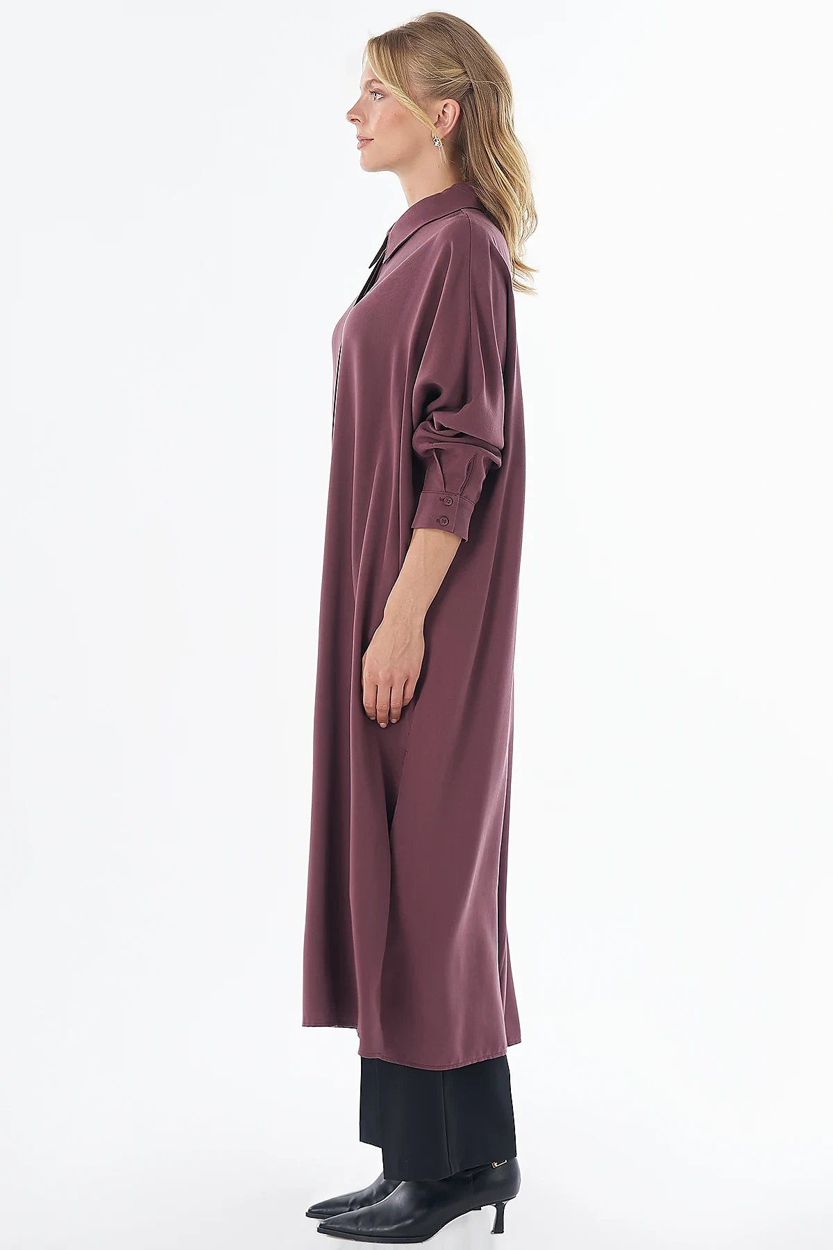 %100 Lyocell Uzun Tunik Bordo