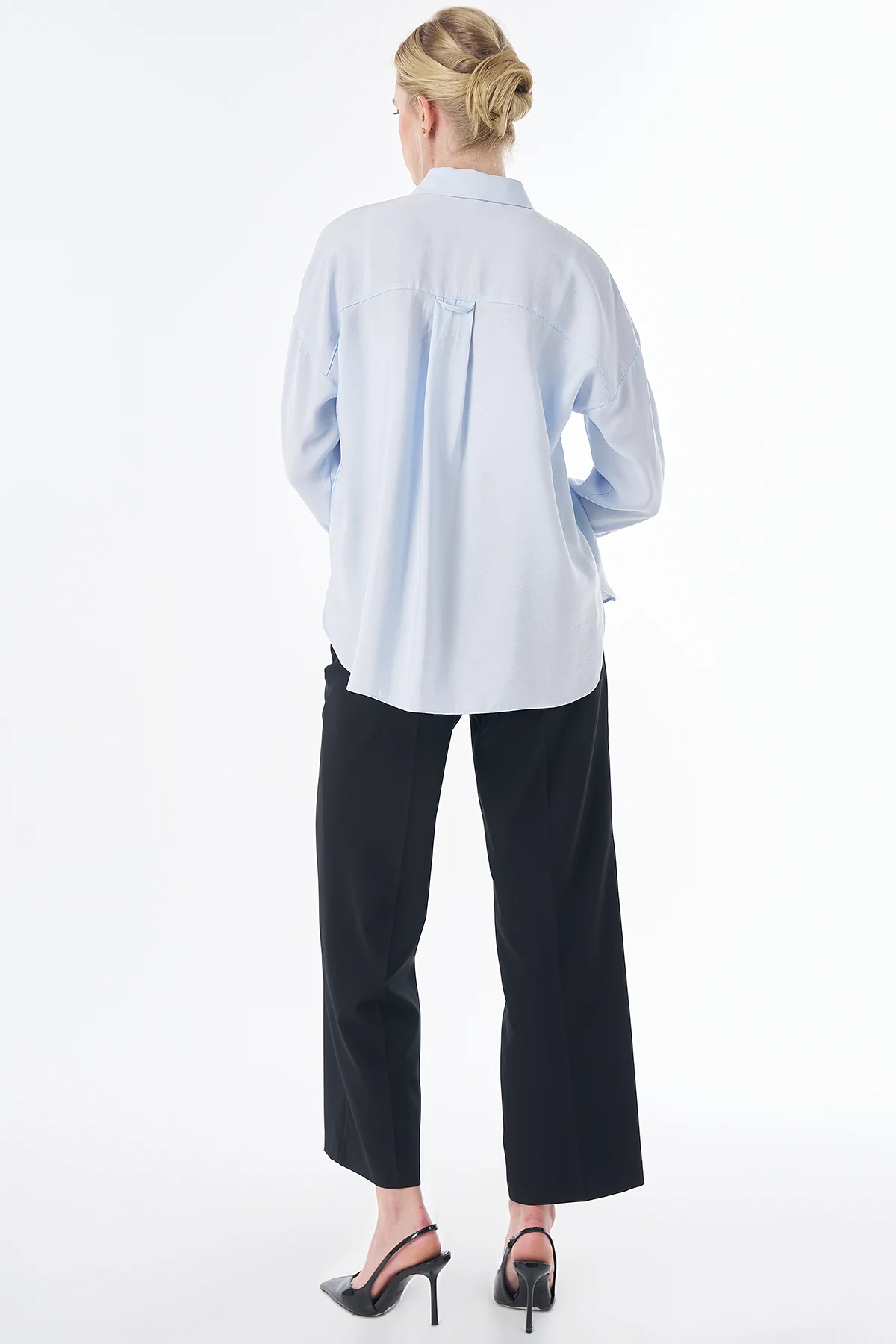 Half Placket Basic Blouse - Blue