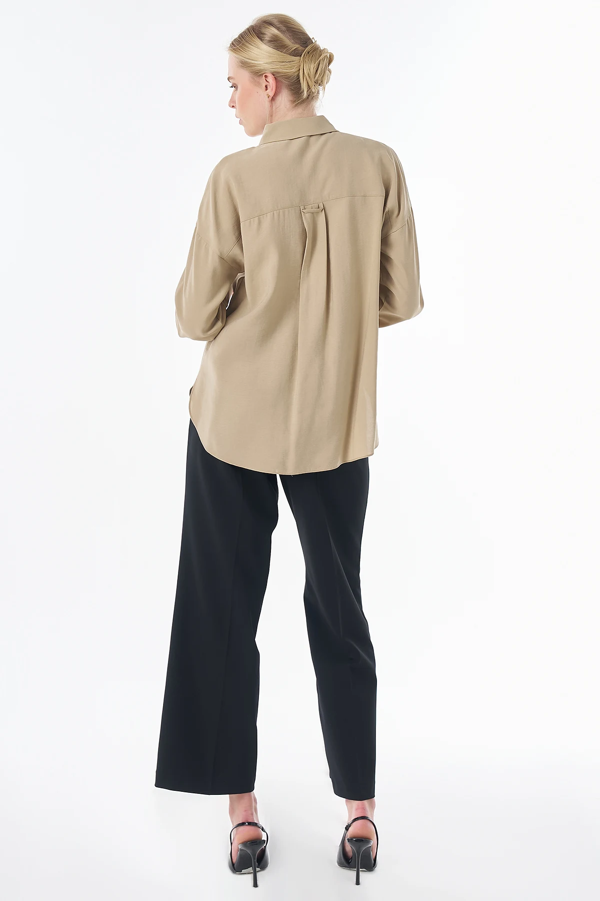 Half Placket Basic Blouse - Beige