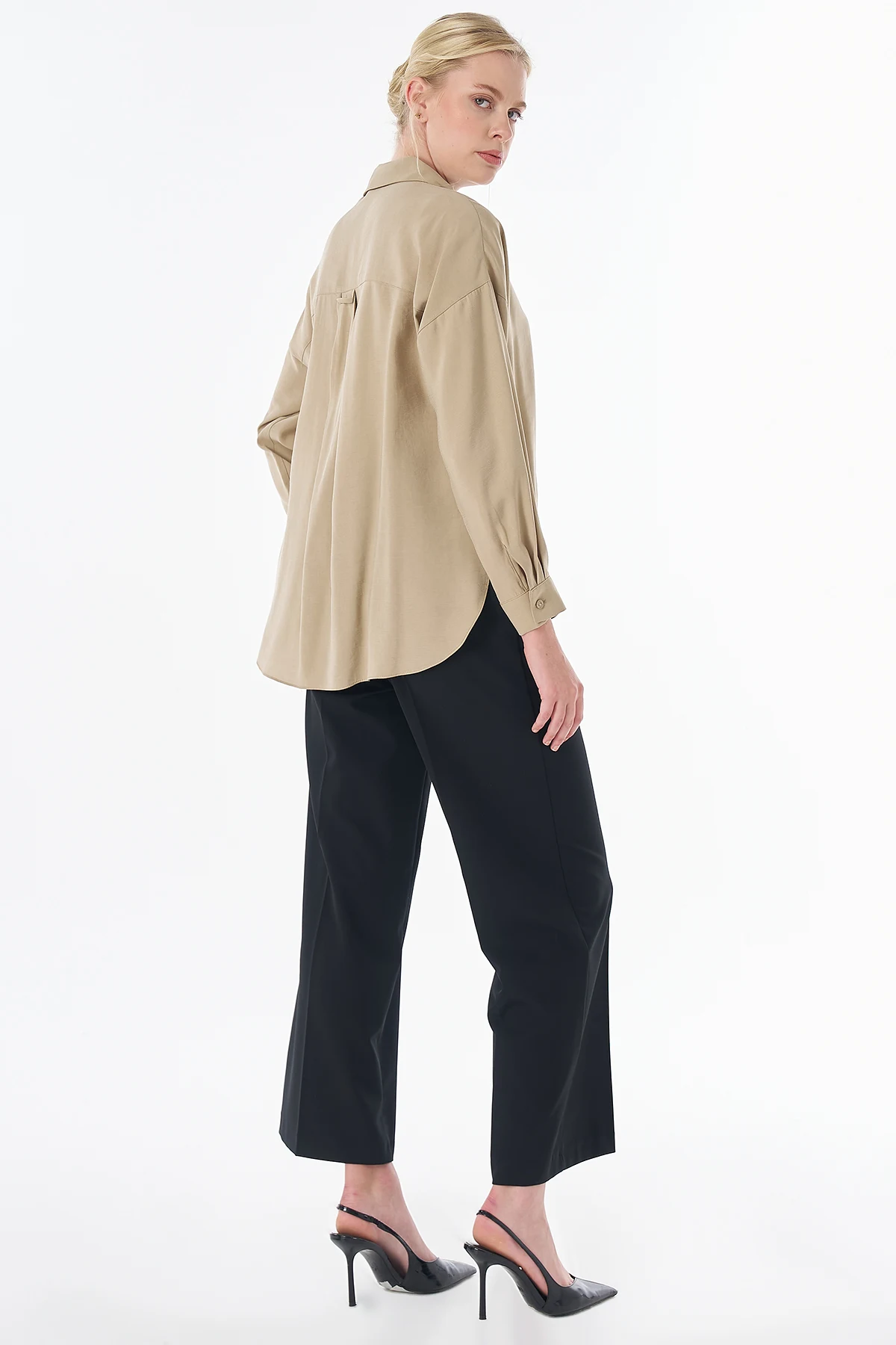 Half Placket Basic Blouse - Beige