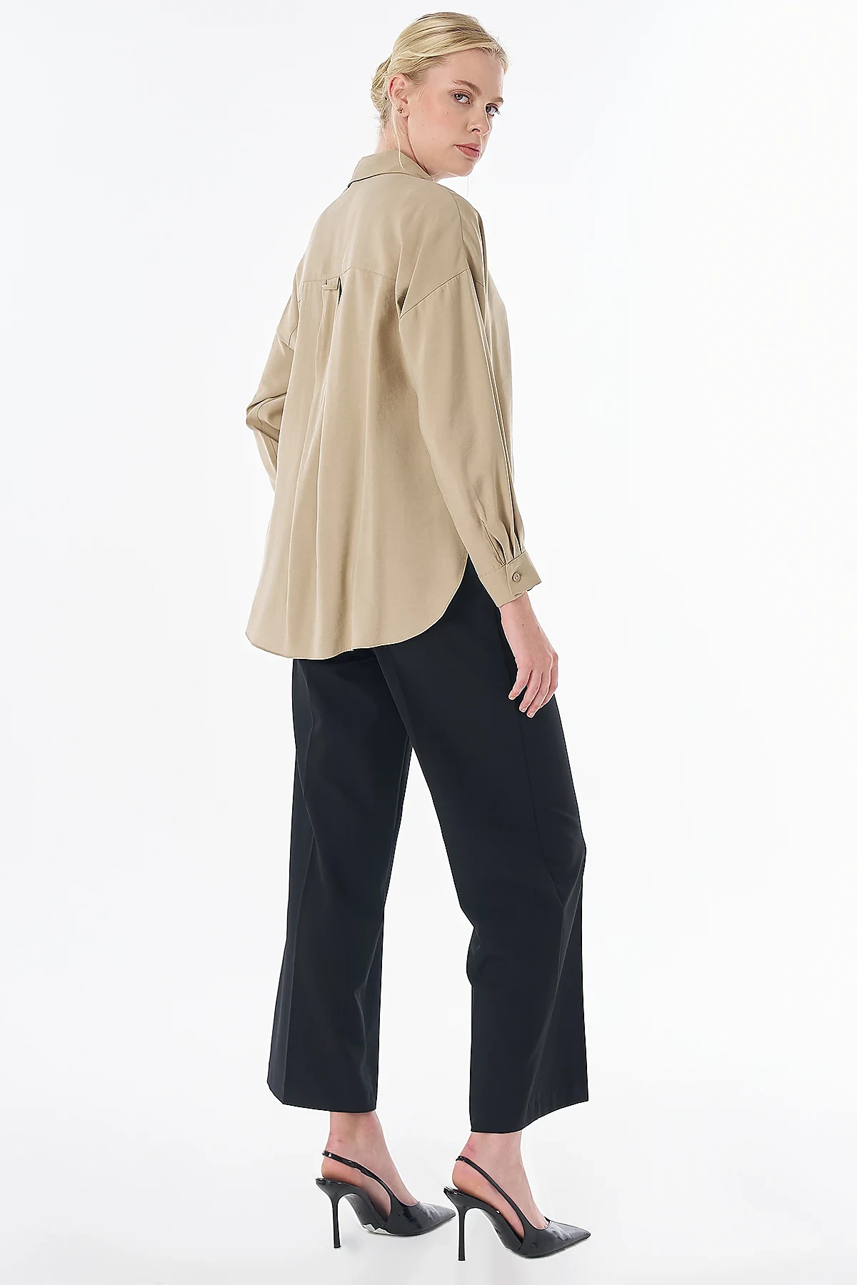 Half Placket Basic Blouse - Beige