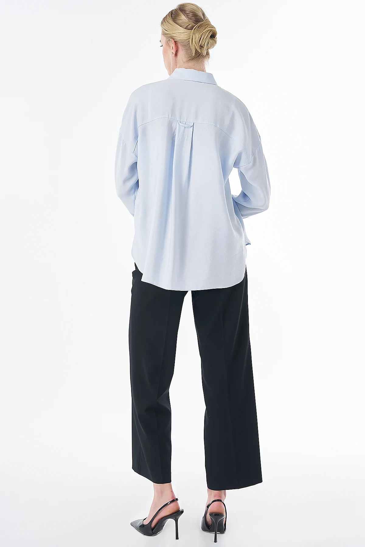 Half Placket Basic Blouse - Blue