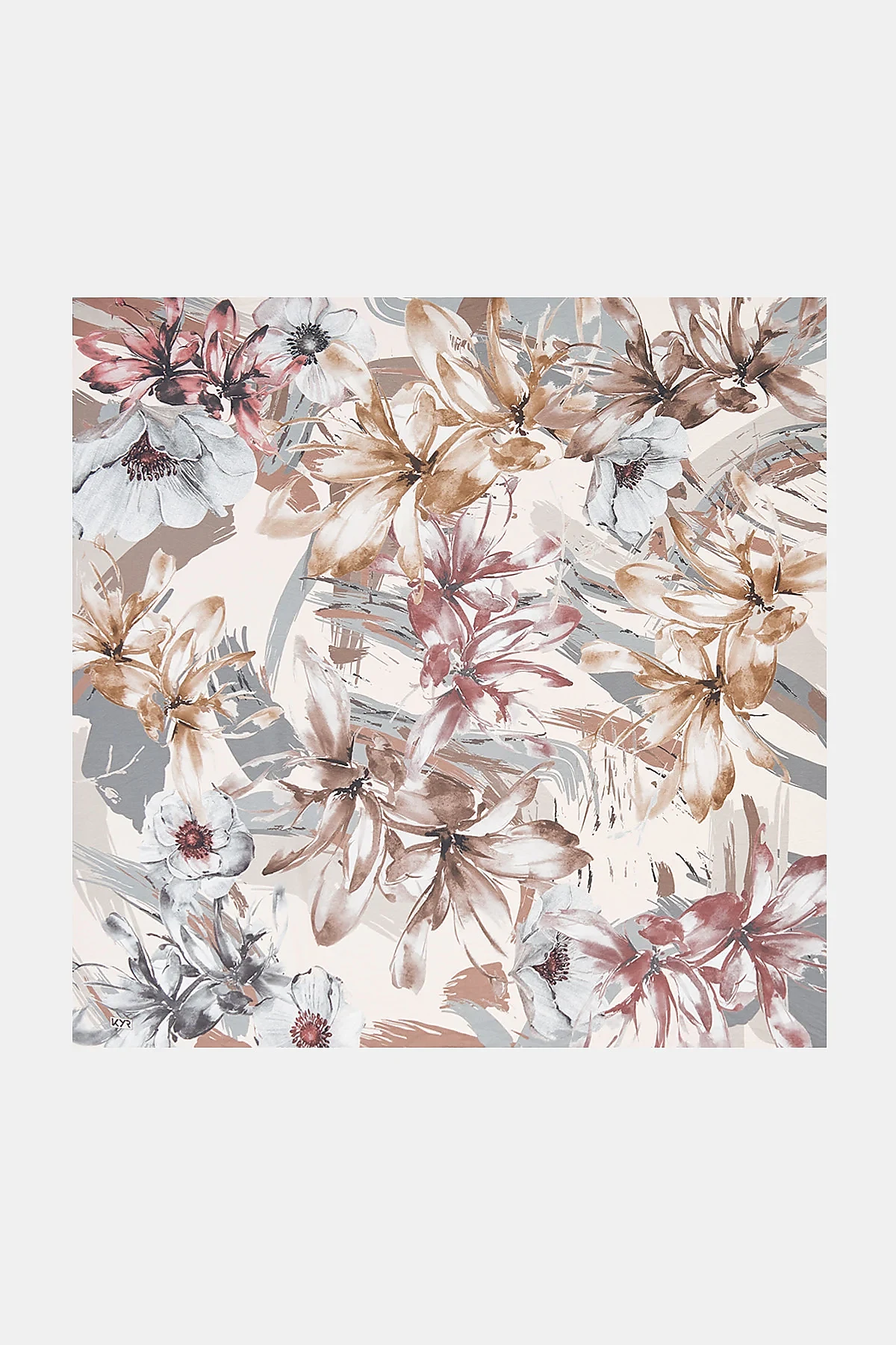 Large Floral Patterned Scarf Cream