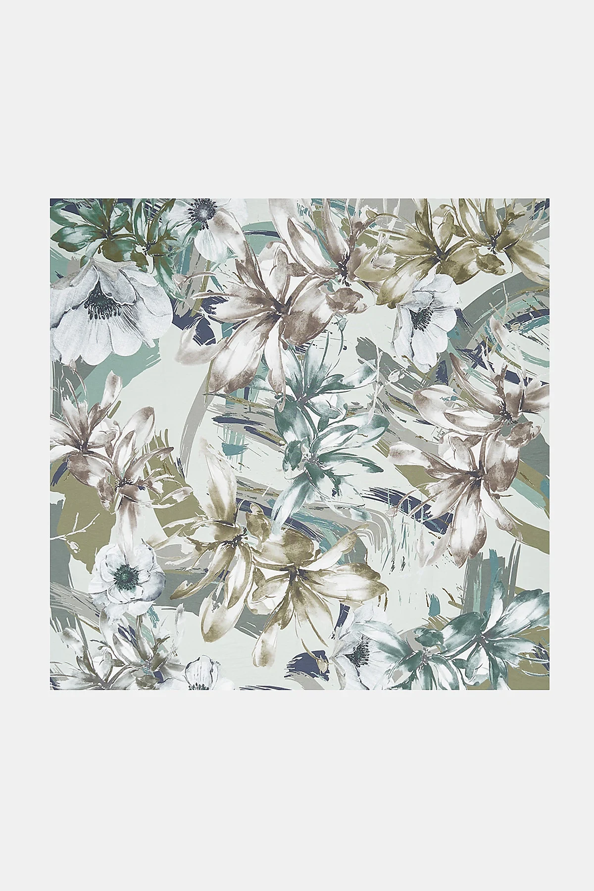 Large Floral Patterned Scarf Moss Green