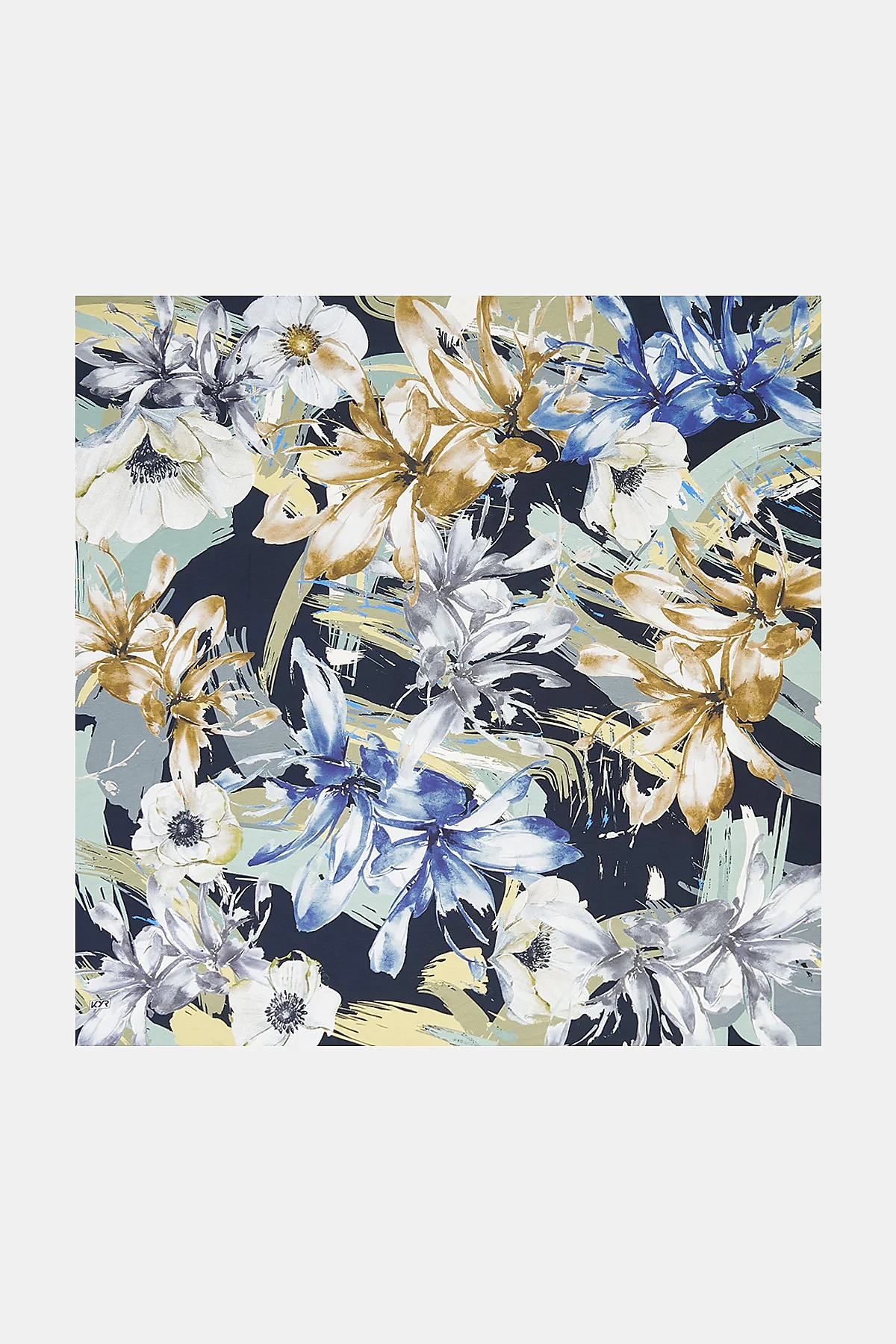 Large Floral Patterned Scarf Black
