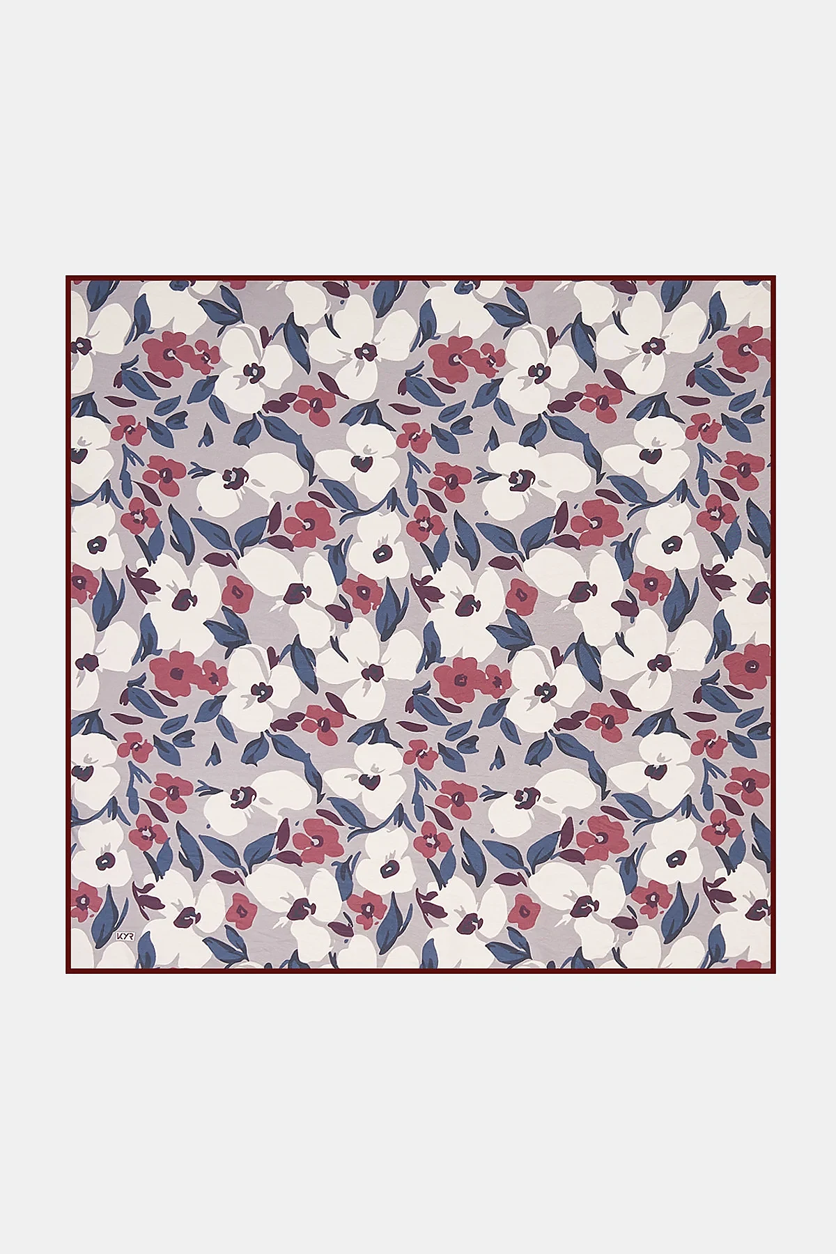 Floral Patterned Viscose Scarf Burgundy-Navy Blue