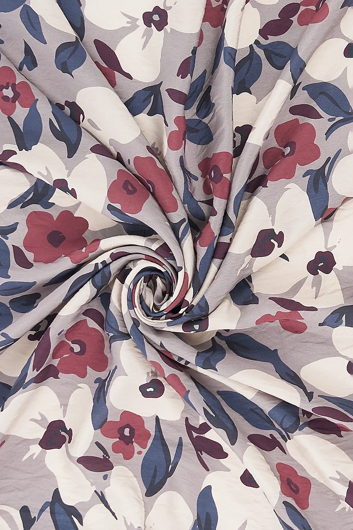 Floral Patterned Viscose Scarf Burgundy-Navy Blue