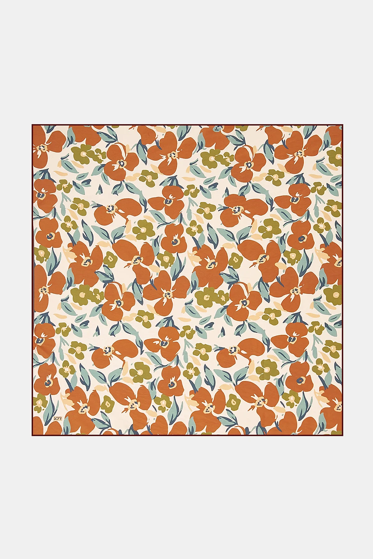 Floral Patterned Viscose Scarf Terracotta