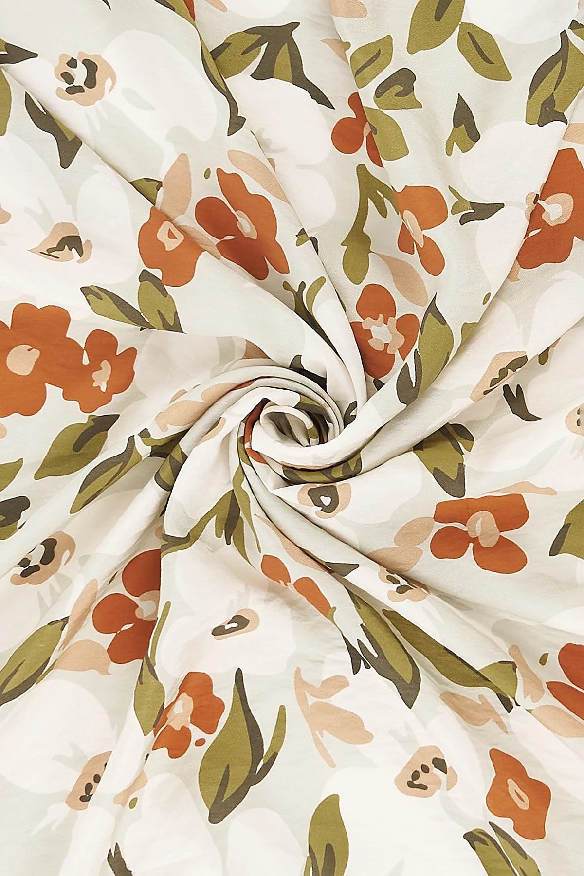 Floral Patterned Viscose Scarf Cream-Terracotta