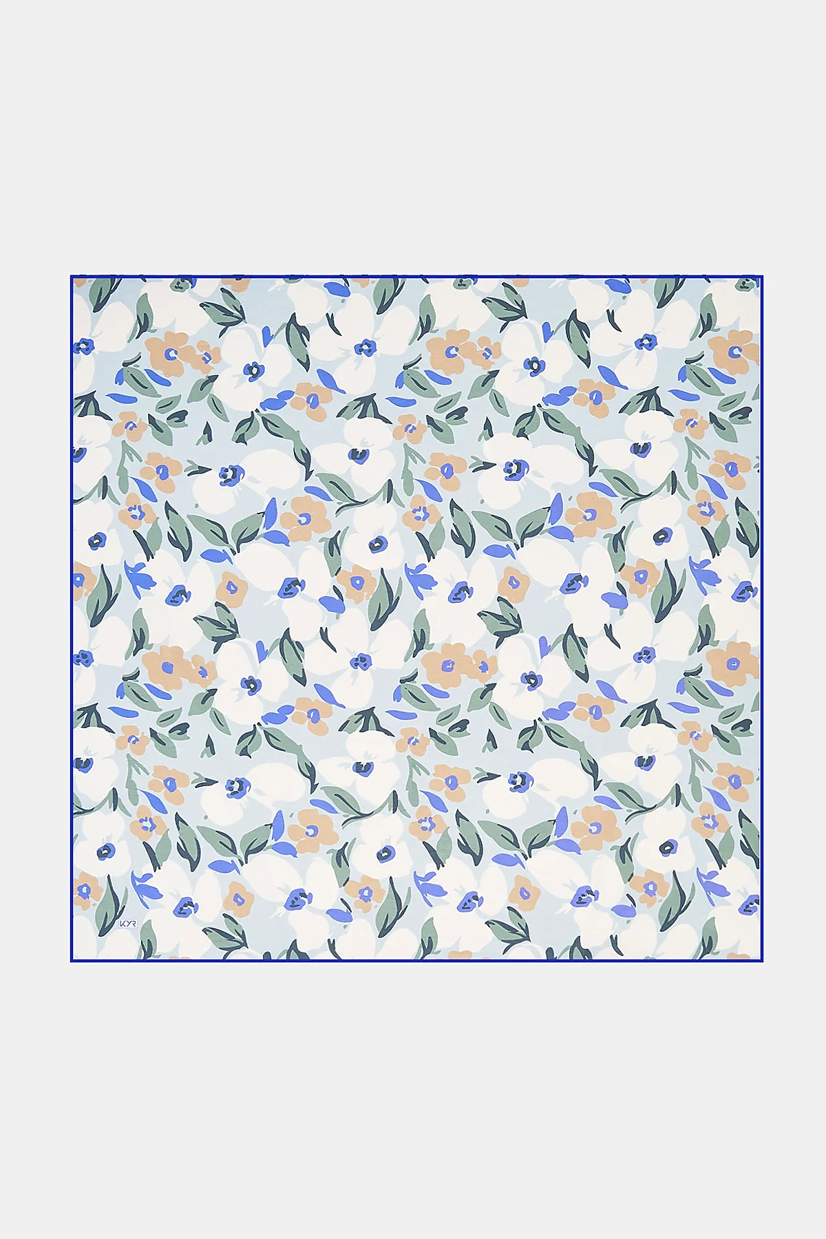 Floral Patterned Viscose Scarf Blue