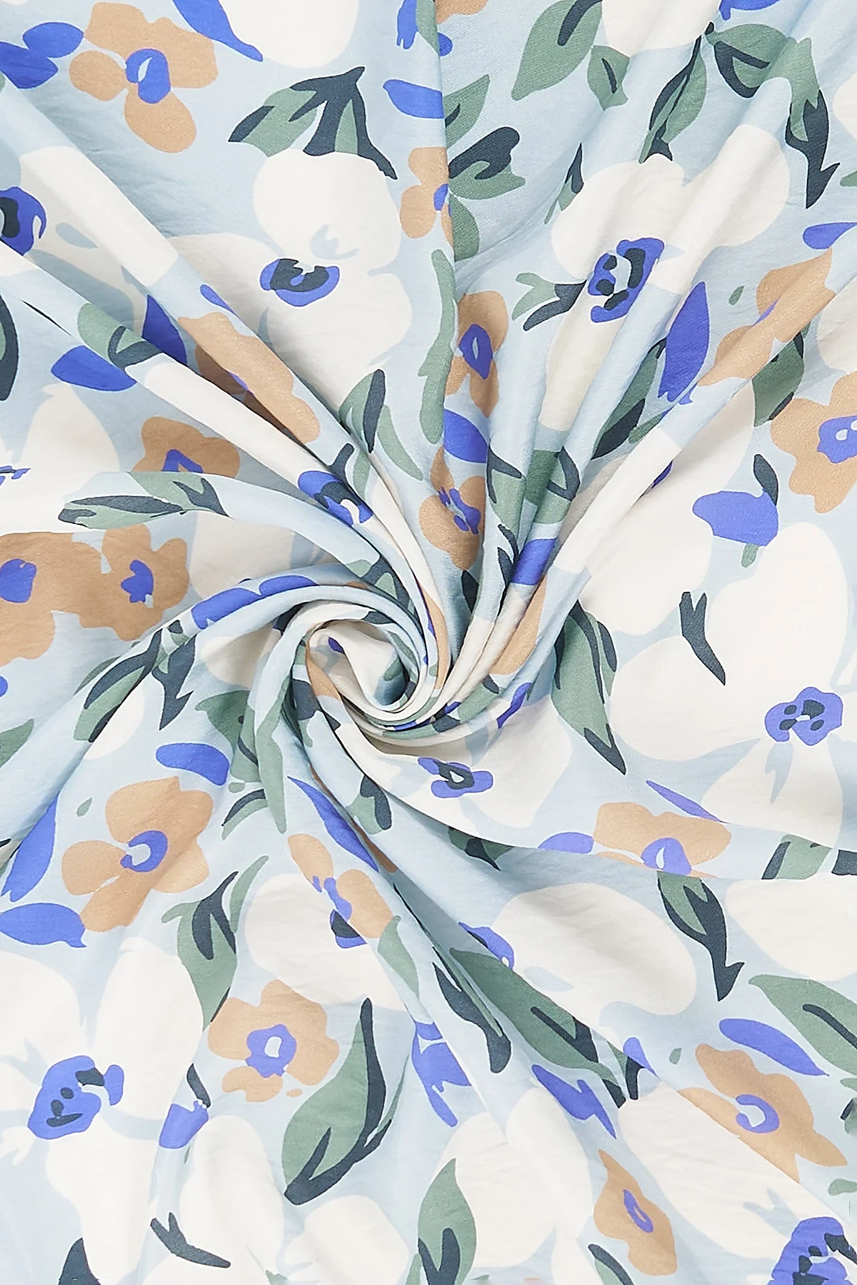 Floral Patterned Viscose Scarf Blue