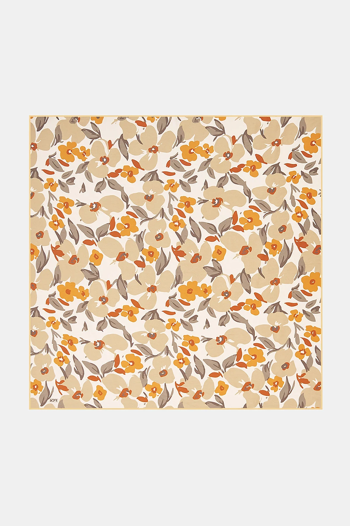 Floral Patterned Viscose Scarf Beige-Orange