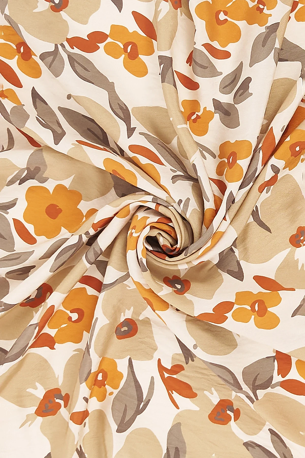 Floral Patterned Viscose Scarf Beige-Orange
