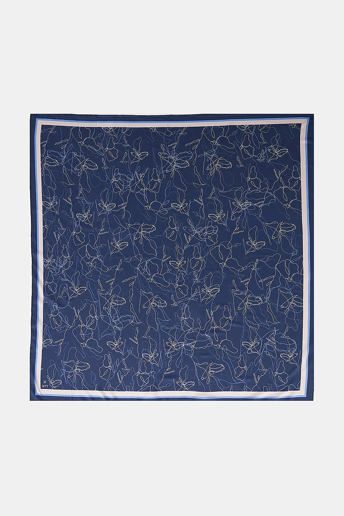 Line Drawing Twill Scarf Navy