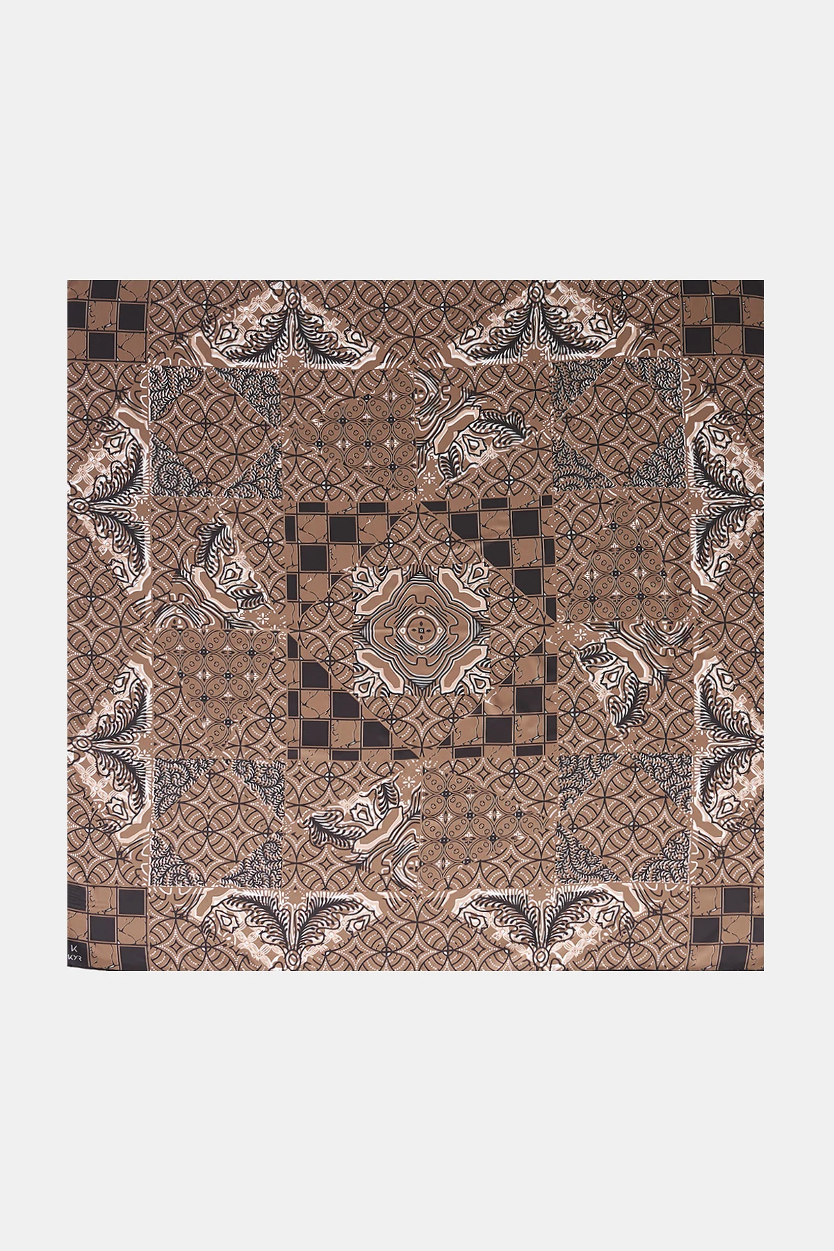 Ethnic Pattern Twill Scarf Dark Mink