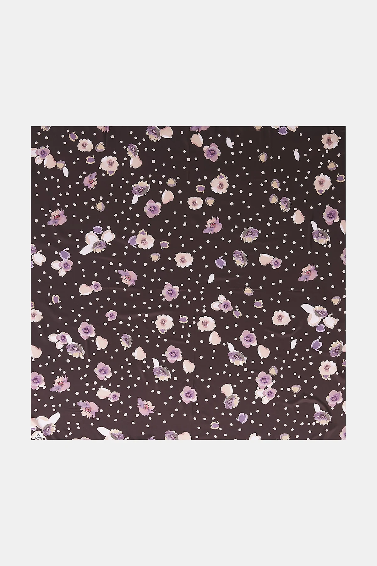 Polka Dot Pattern Twill Scarf Dark Brown