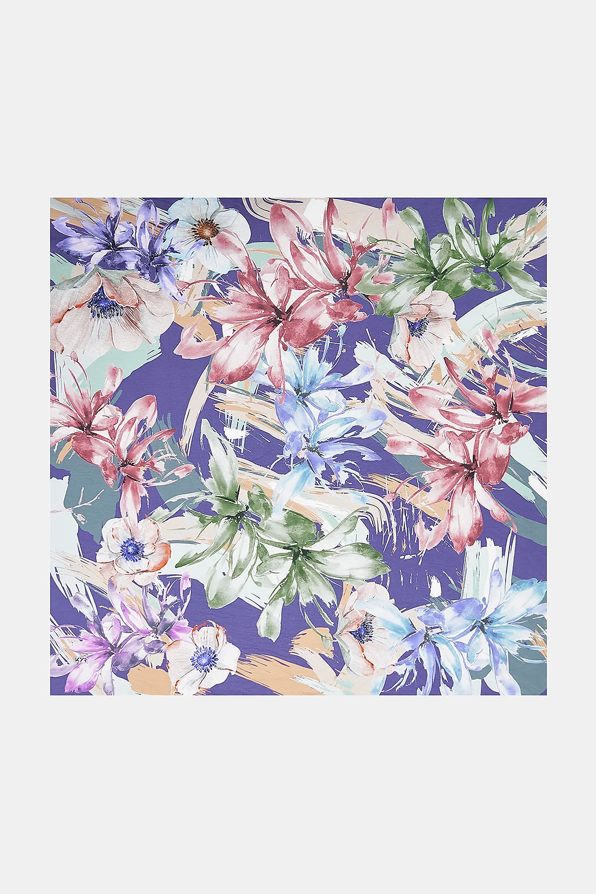 Large Floral Patterned Scarf Indigo