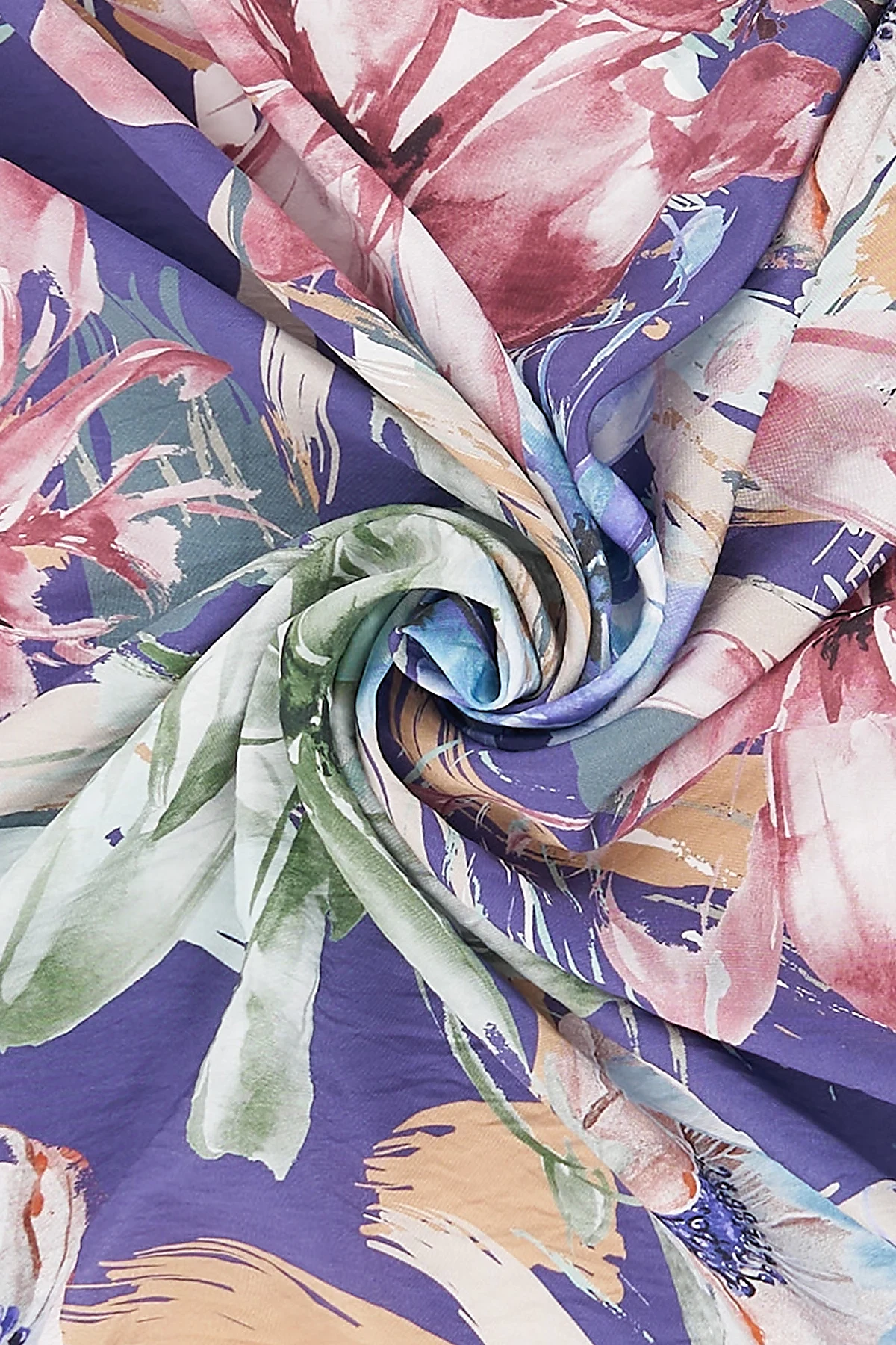 Large Floral Patterned Scarf Indigo