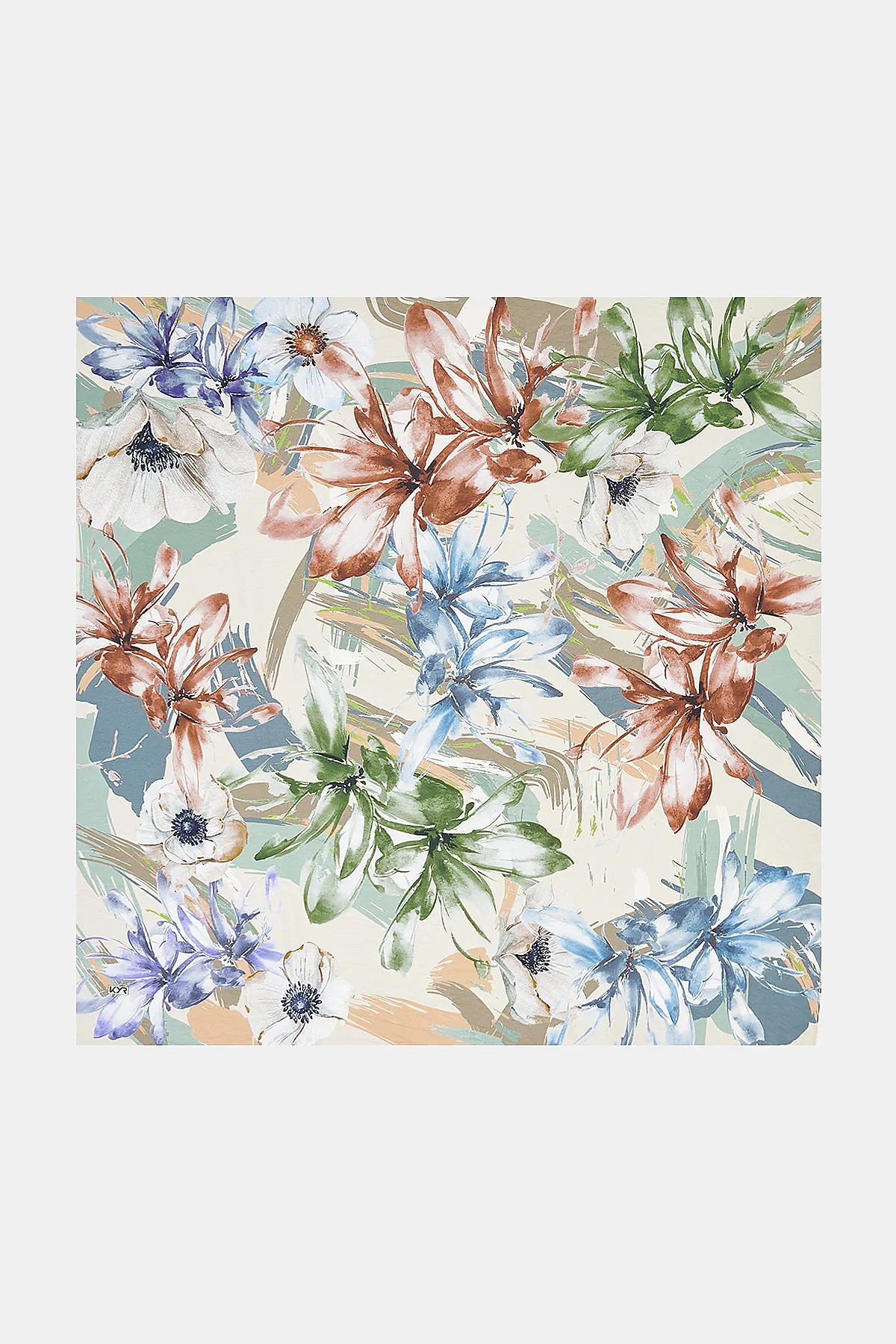 Large Floral Patterned Scarf Aqua Green