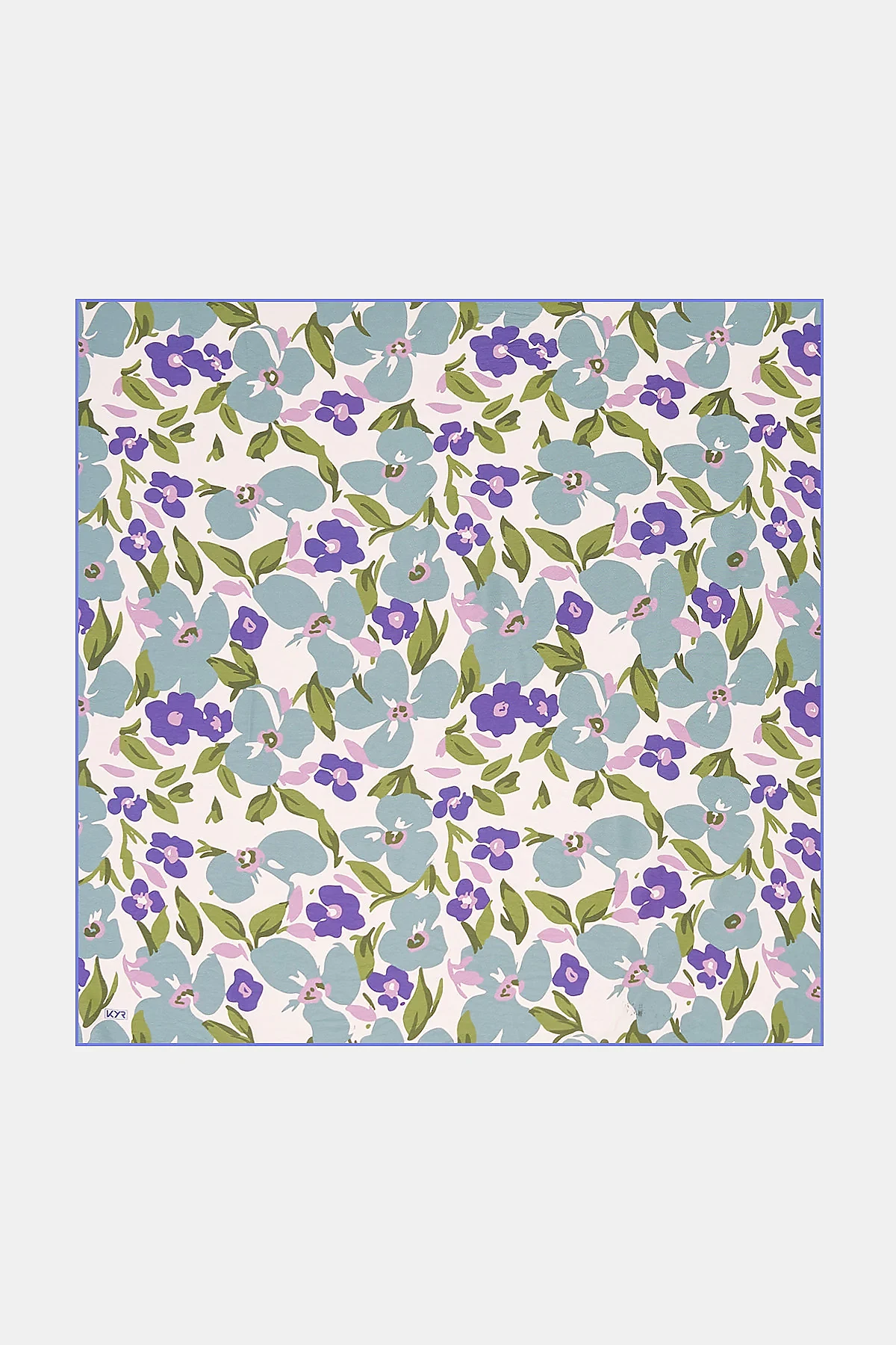 Floral Patterned Viscose Scarf Ecru-Blue