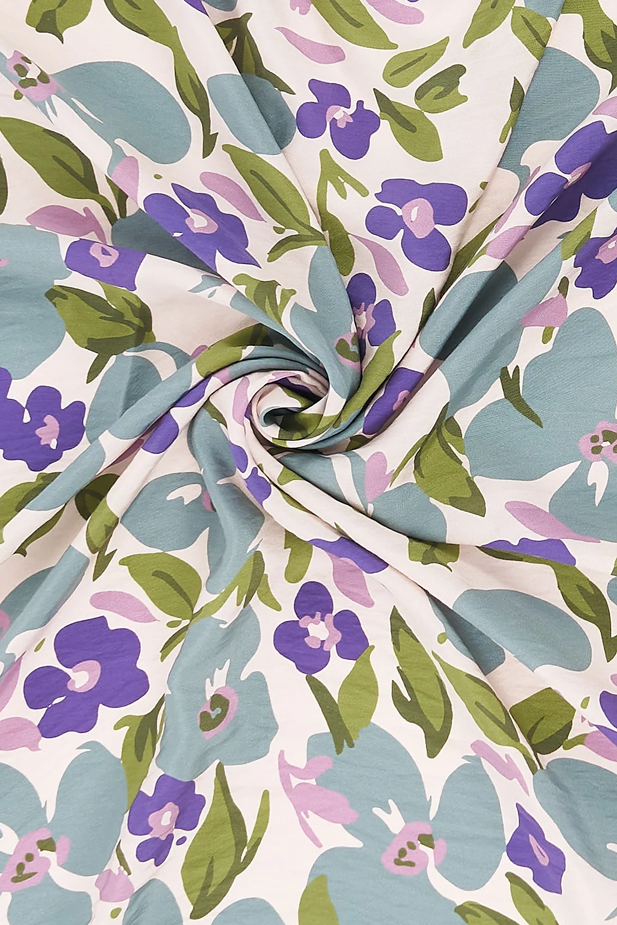 Floral Patterned Viscose Scarf Ecru-Blue