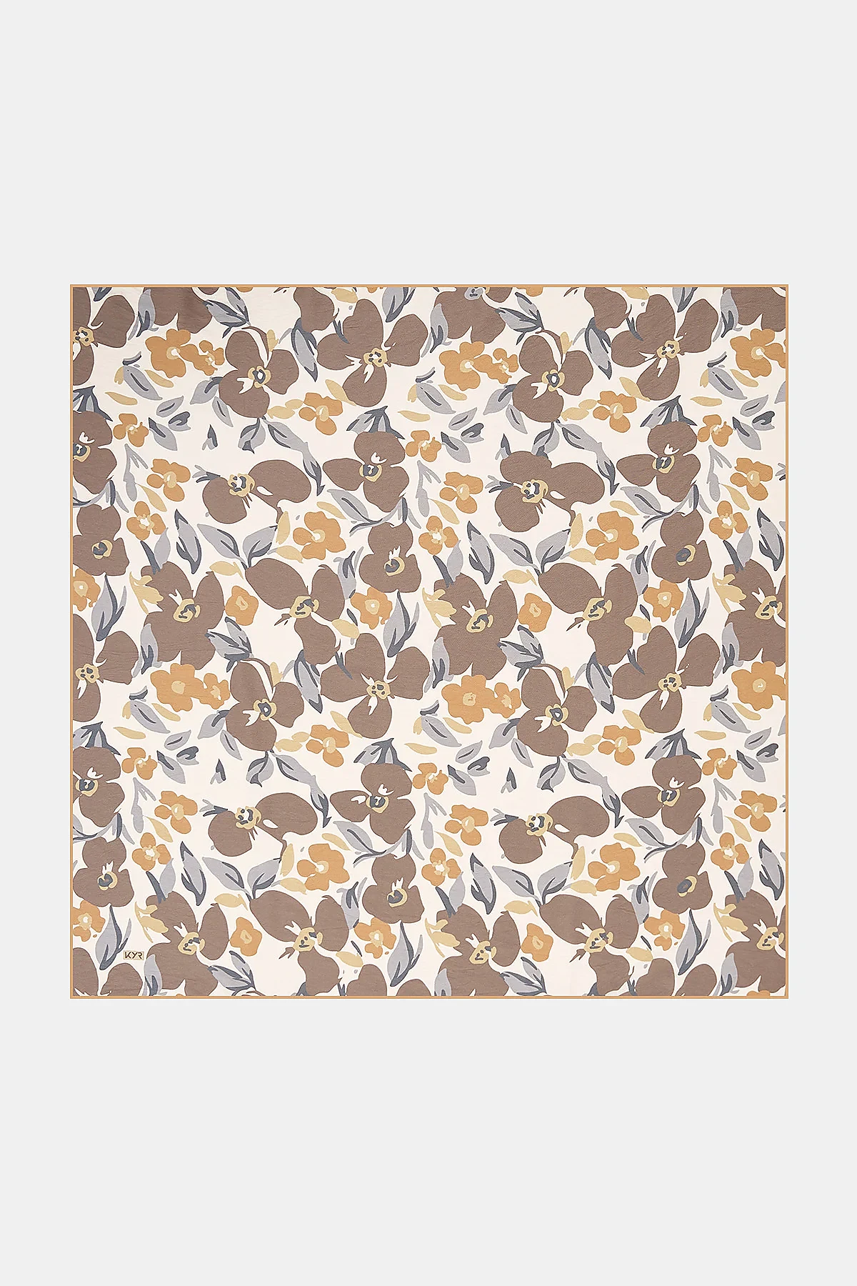 Floral Patterned Viscose Scarf Cream-Brown