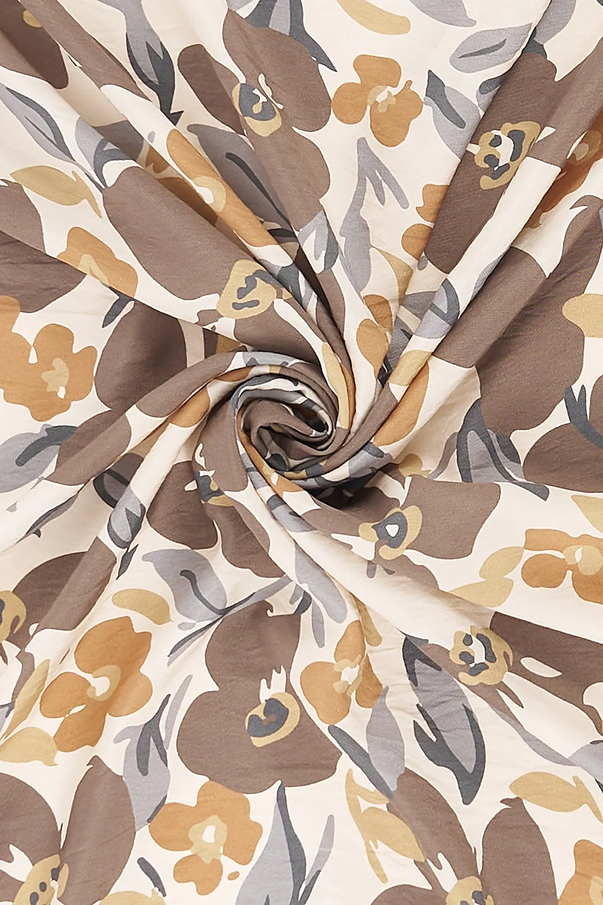 Floral Patterned Viscose Scarf Cream-Brown