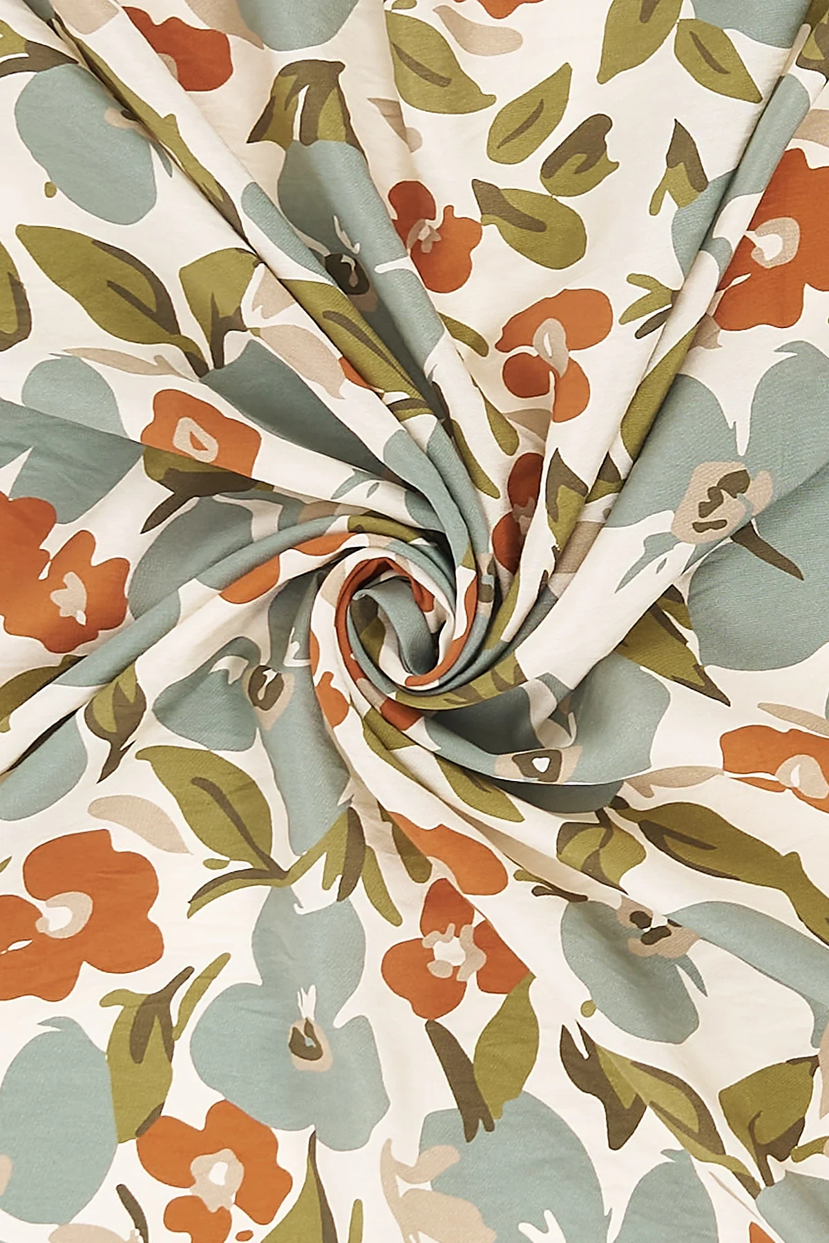 Floral Patterned Viscose Scarf Mint-Cream