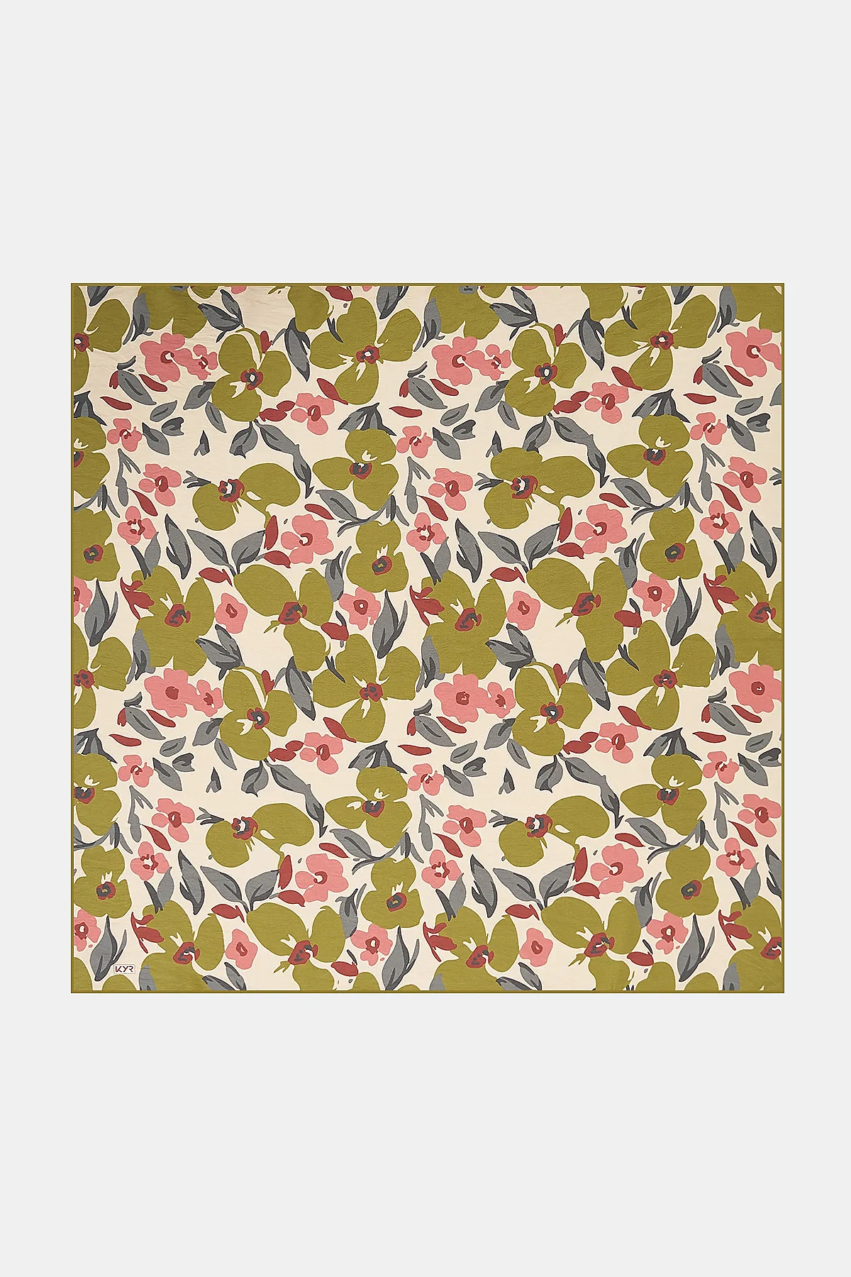 Floral Patterned Viscose Scarf Olive Green
