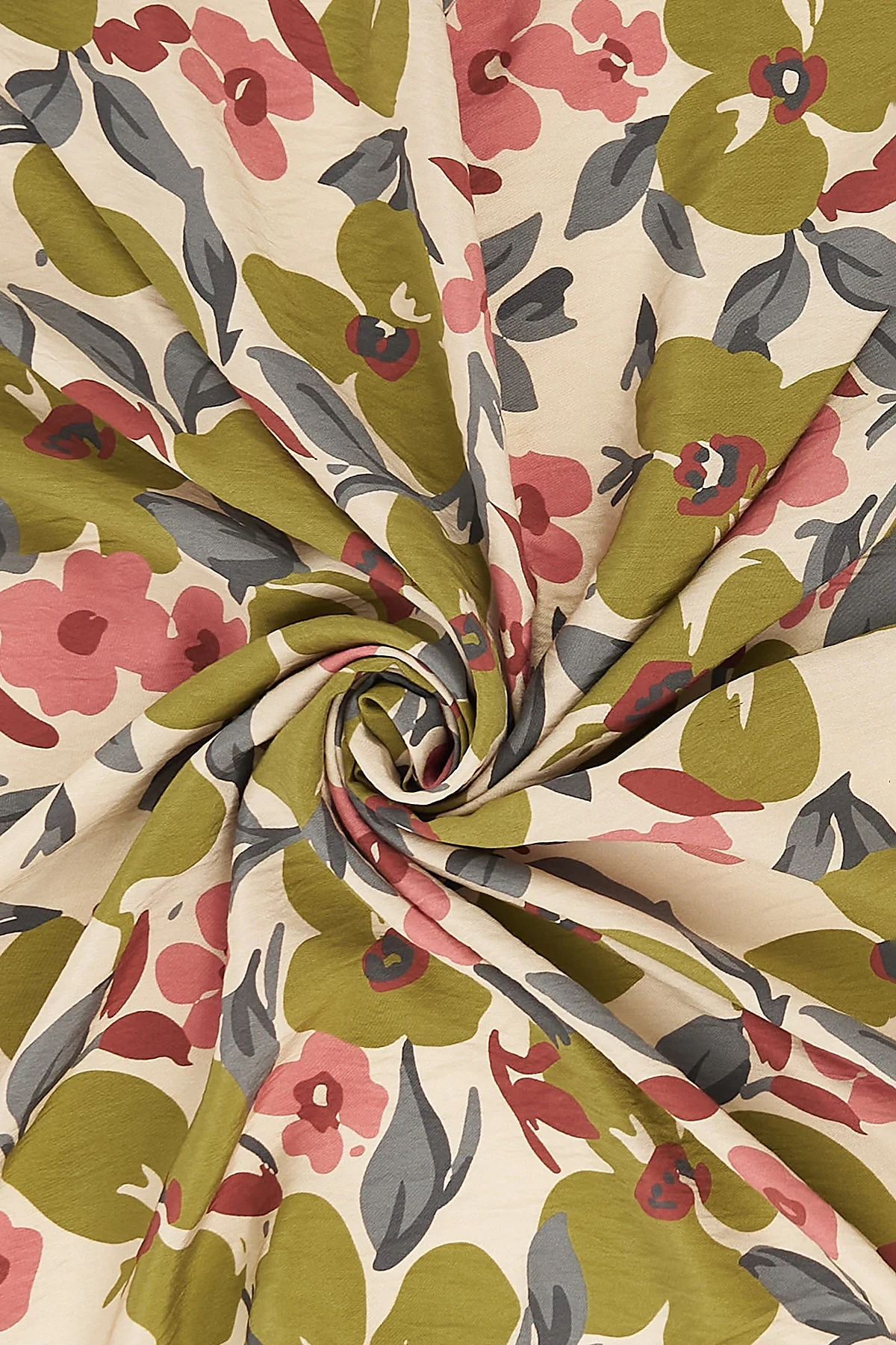 Floral Patterned Viscose Scarf Olive Green
