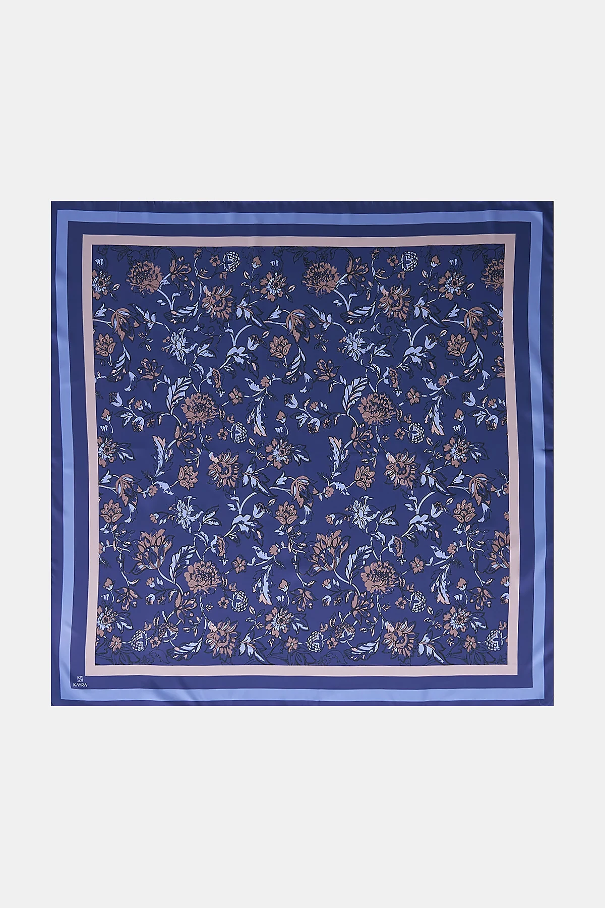 Floral Pattern Twill Scarf Navy