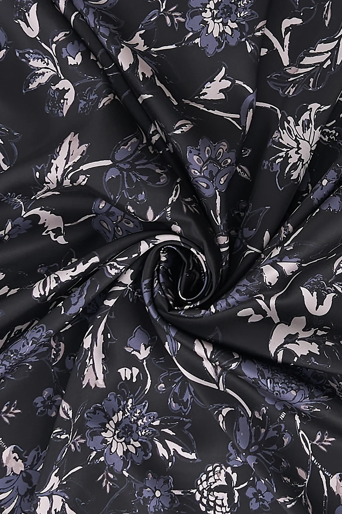 Floral Pattern Twill Scarf Black