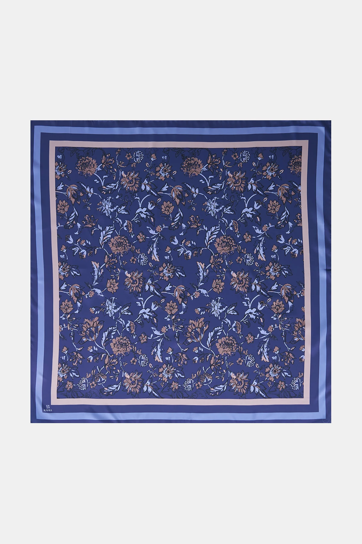 Floral Pattern Twill Scarf Navy