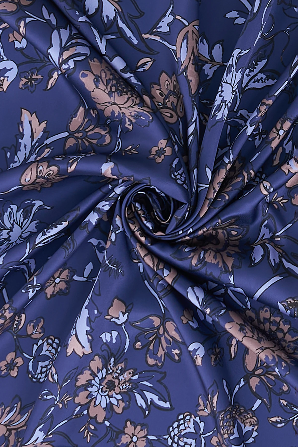 Floral Pattern Twill Scarf Navy