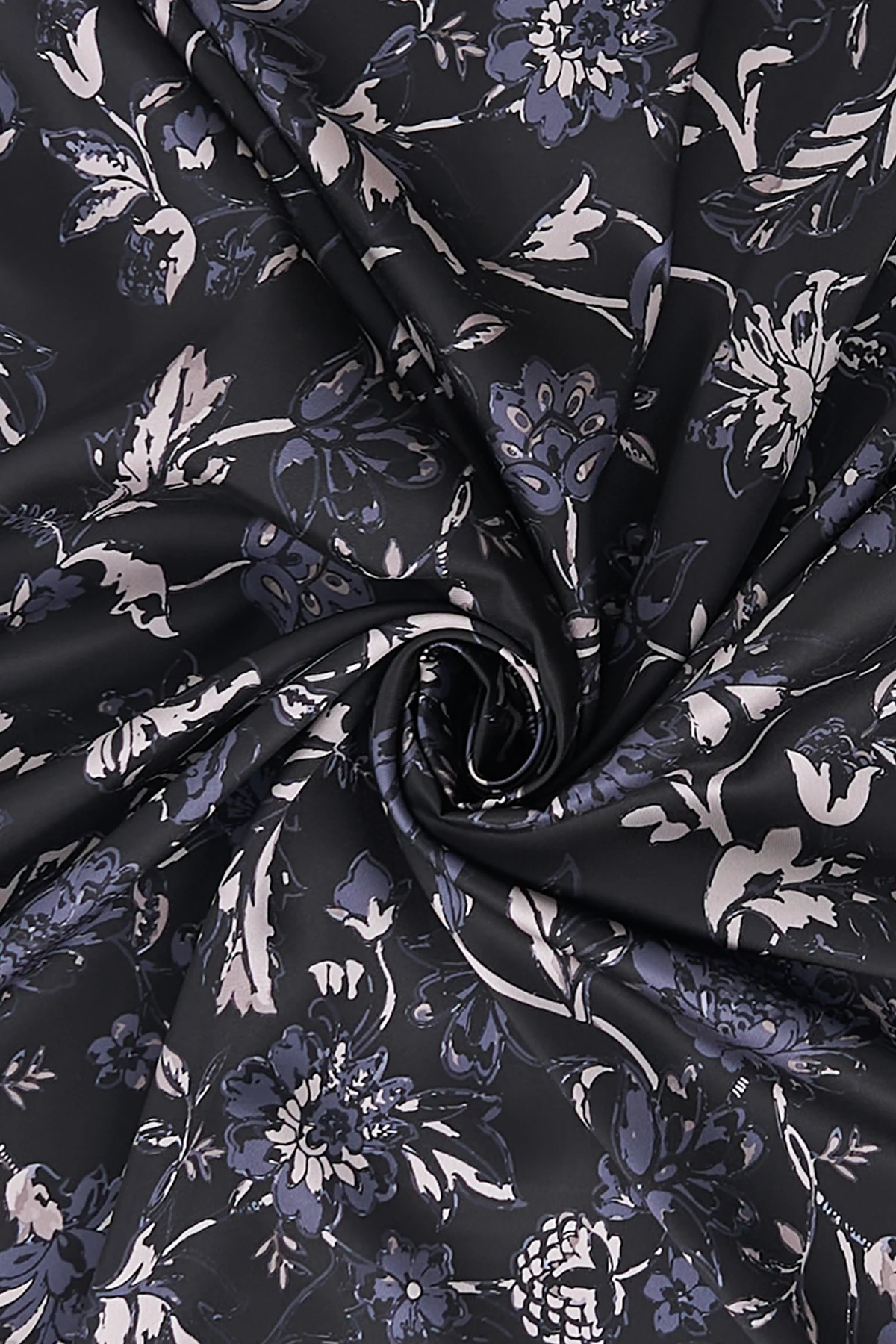 Floral Pattern Twill Scarf Black