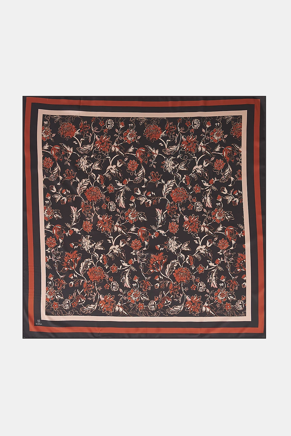 Floral Pattern Twill Scarf Dark Brown-Terracotta