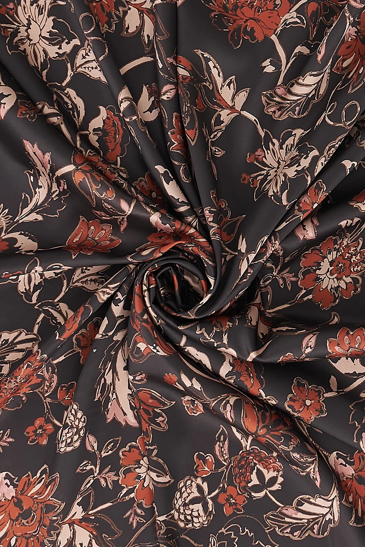 Floral Pattern Twill Scarf Dark Brown-Terracotta