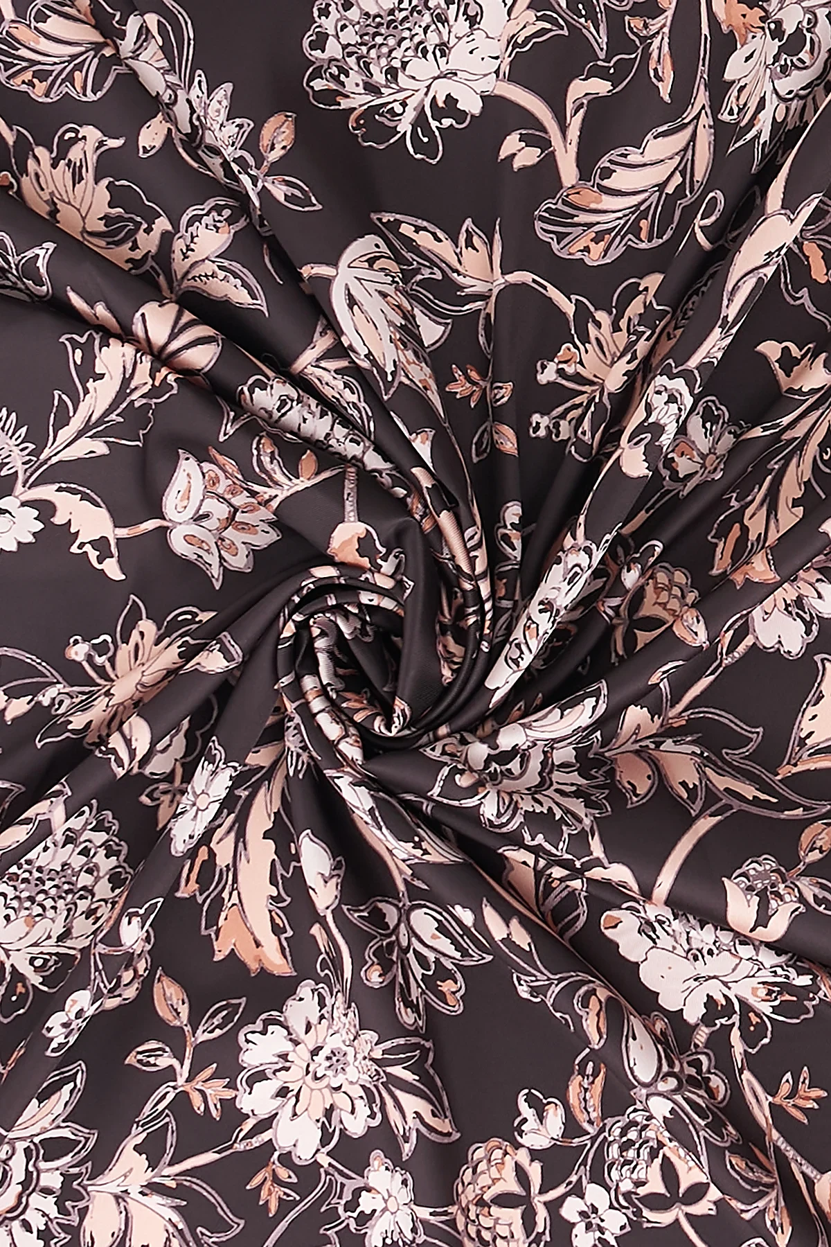 Floral Pattern Twill Scarf Dark Brown-Salmon