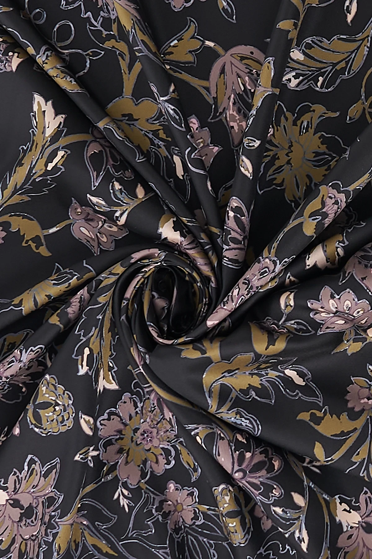 Floral Pattern Twill Scarf Black-Olive Green