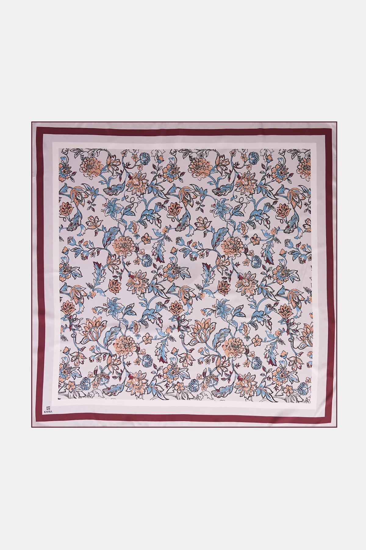 Floral Pattern Twill Scarf Stone-Plum