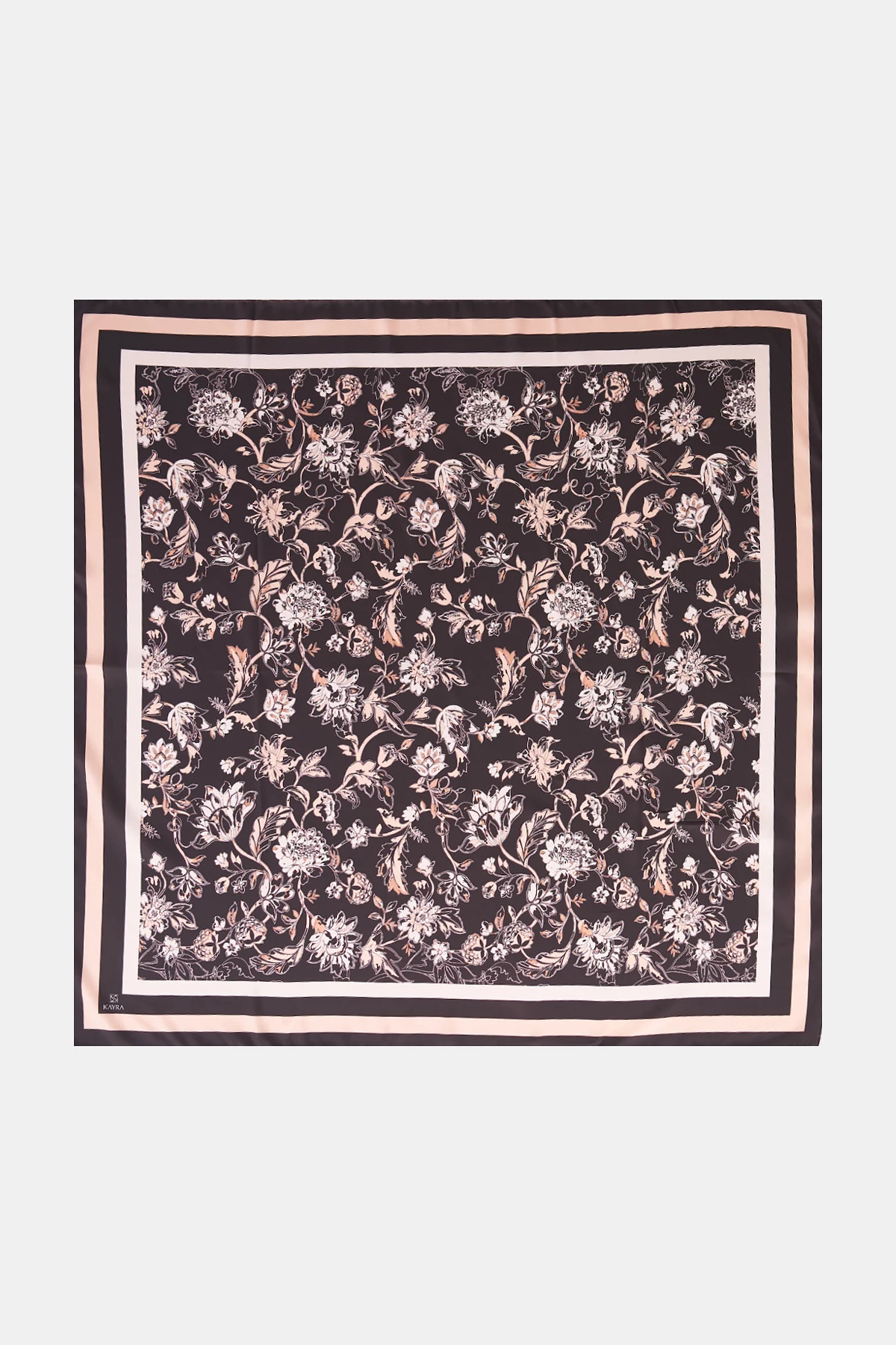 Floral Pattern Twill Scarf Dark Brown-Salmon