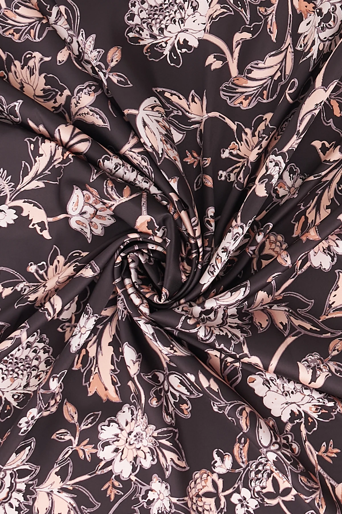Floral Pattern Twill Scarf Dark Brown-Salmon