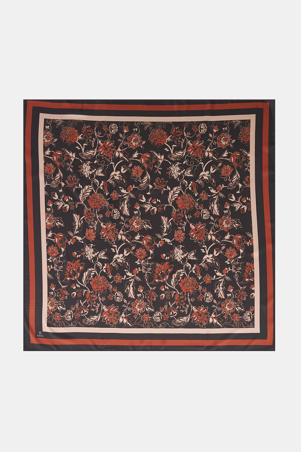 Floral Pattern Twill Scarf Dark Brown-Terracotta