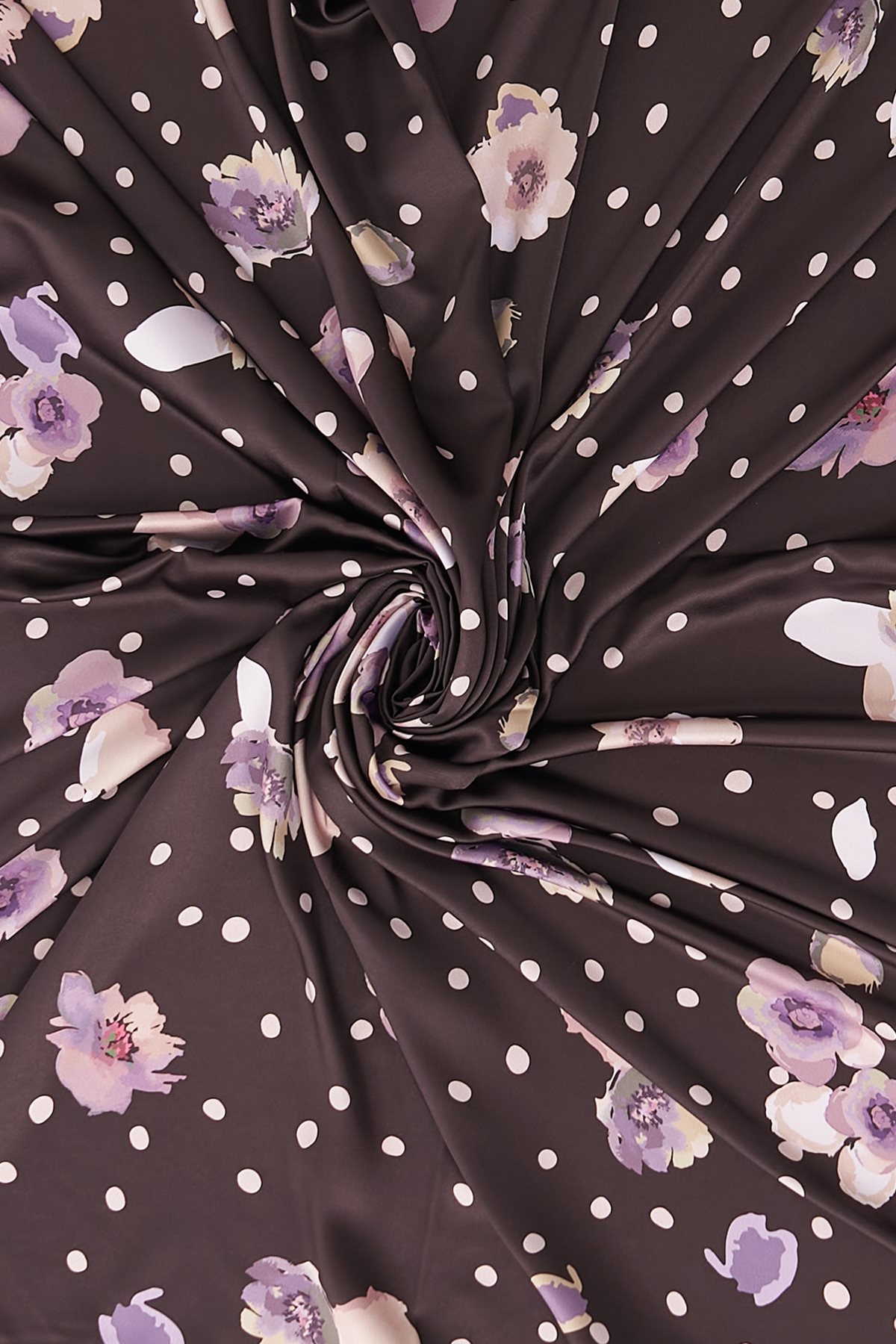 Polka Dot Pattern Twill Scarf Dark Brown