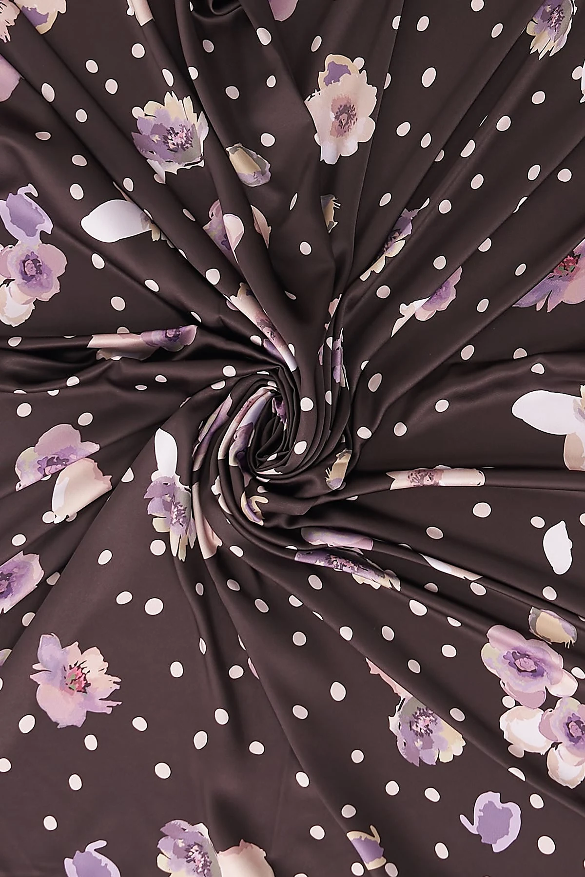 Polka Dot Pattern Twill Scarf Dark Brown