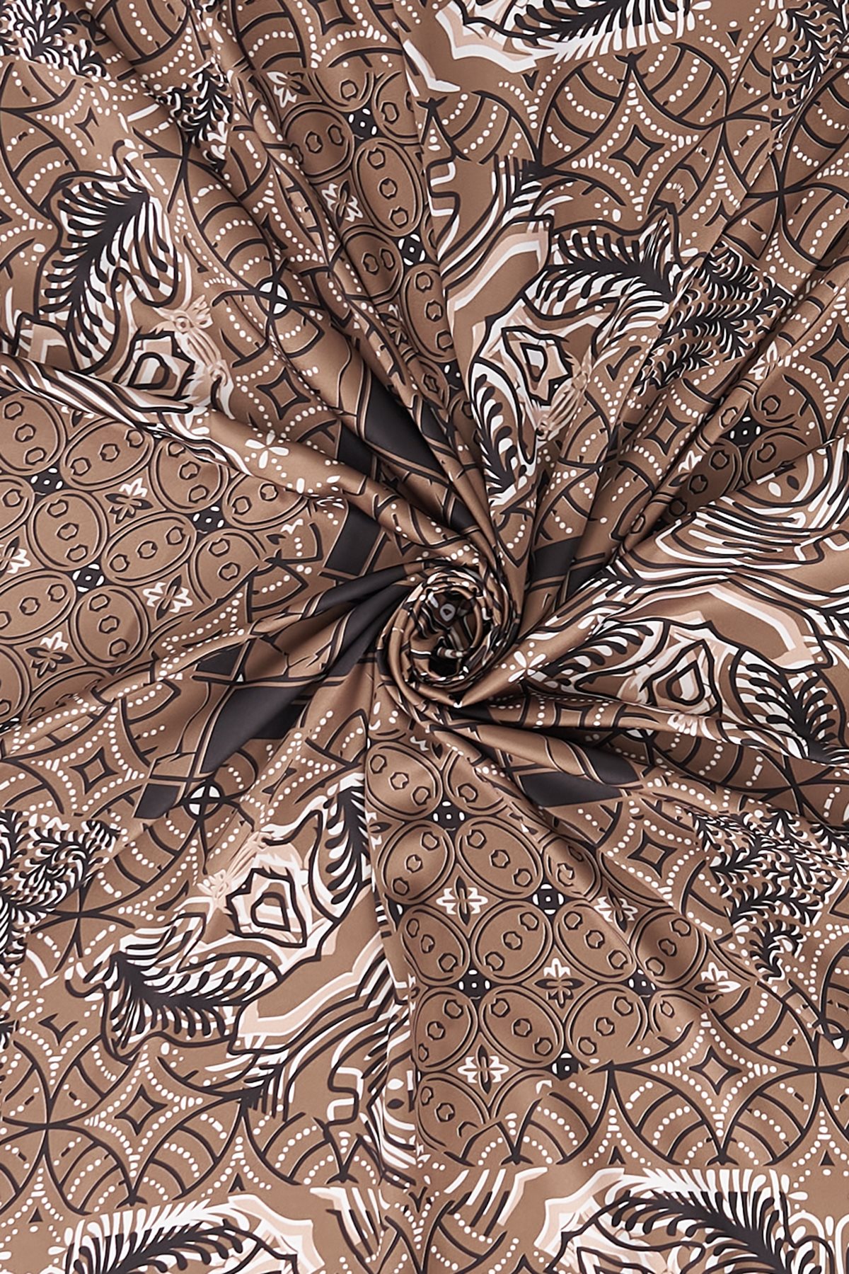 Ethnic Pattern Twill Scarf Dark Mink