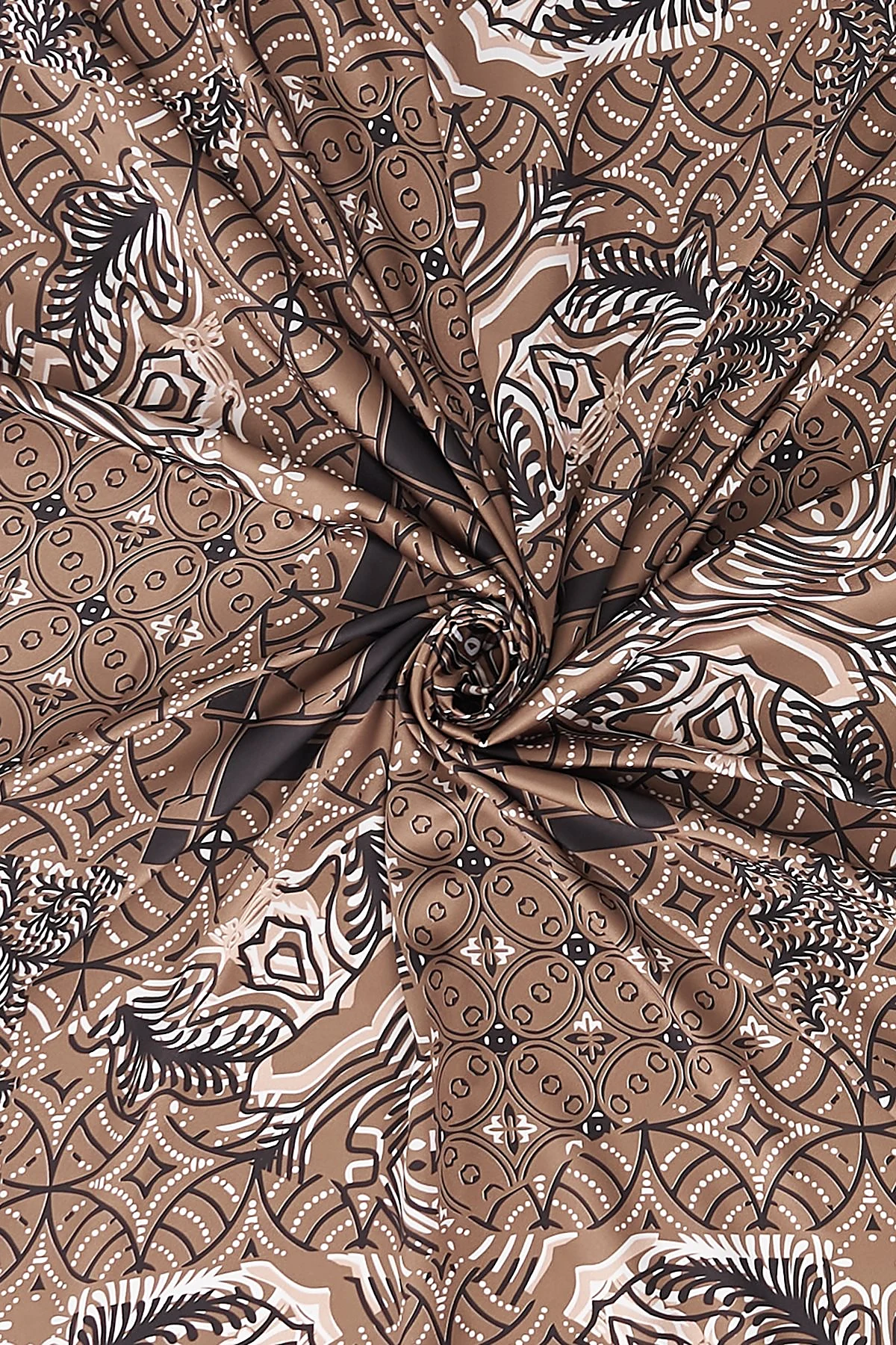 Ethnic Pattern Twill Scarf Dark Mink