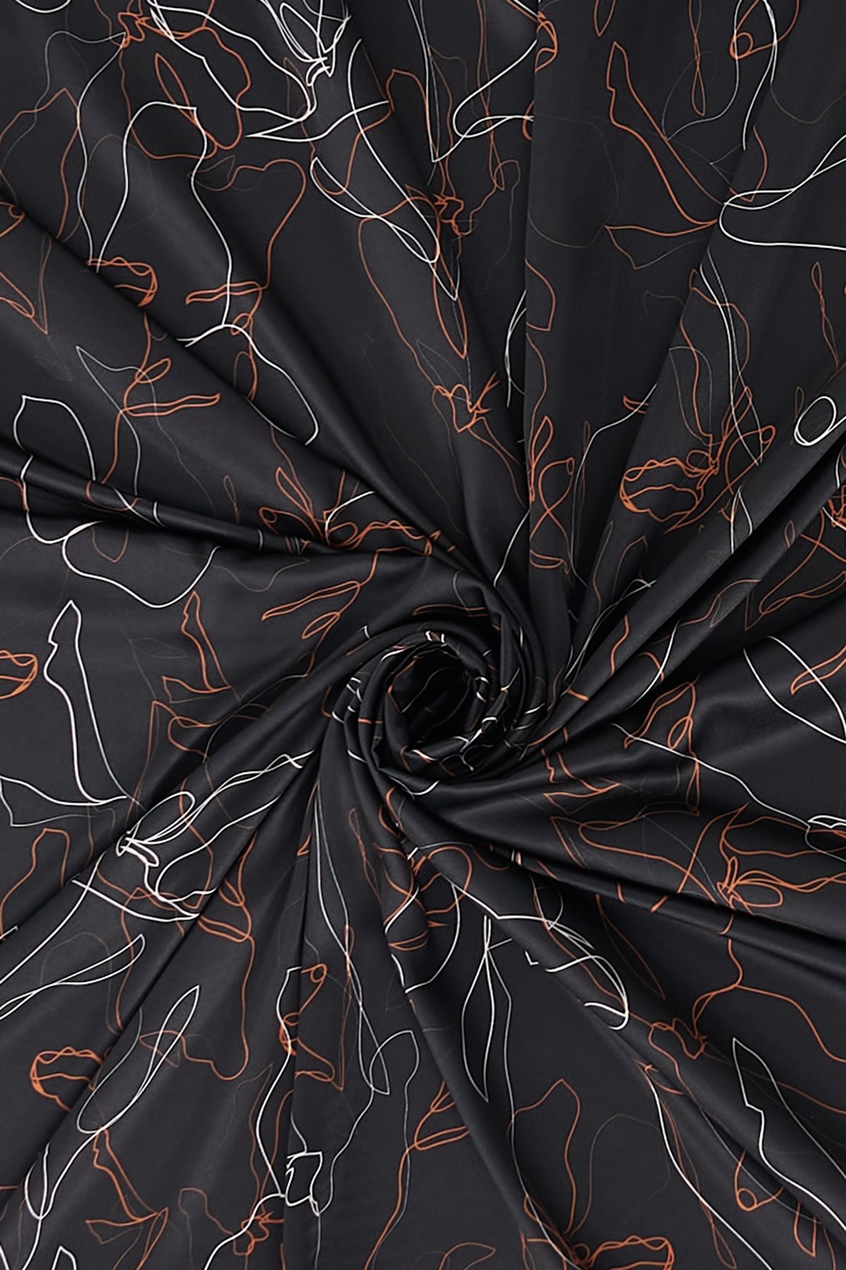 Line Drawing Twill Scarf Black
